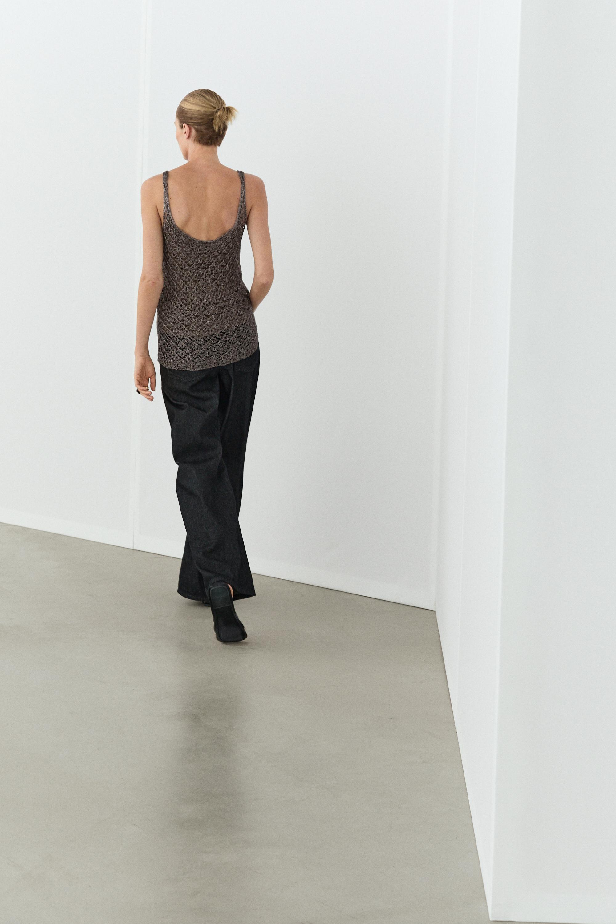 Strappy metallic mesh top — Khaki