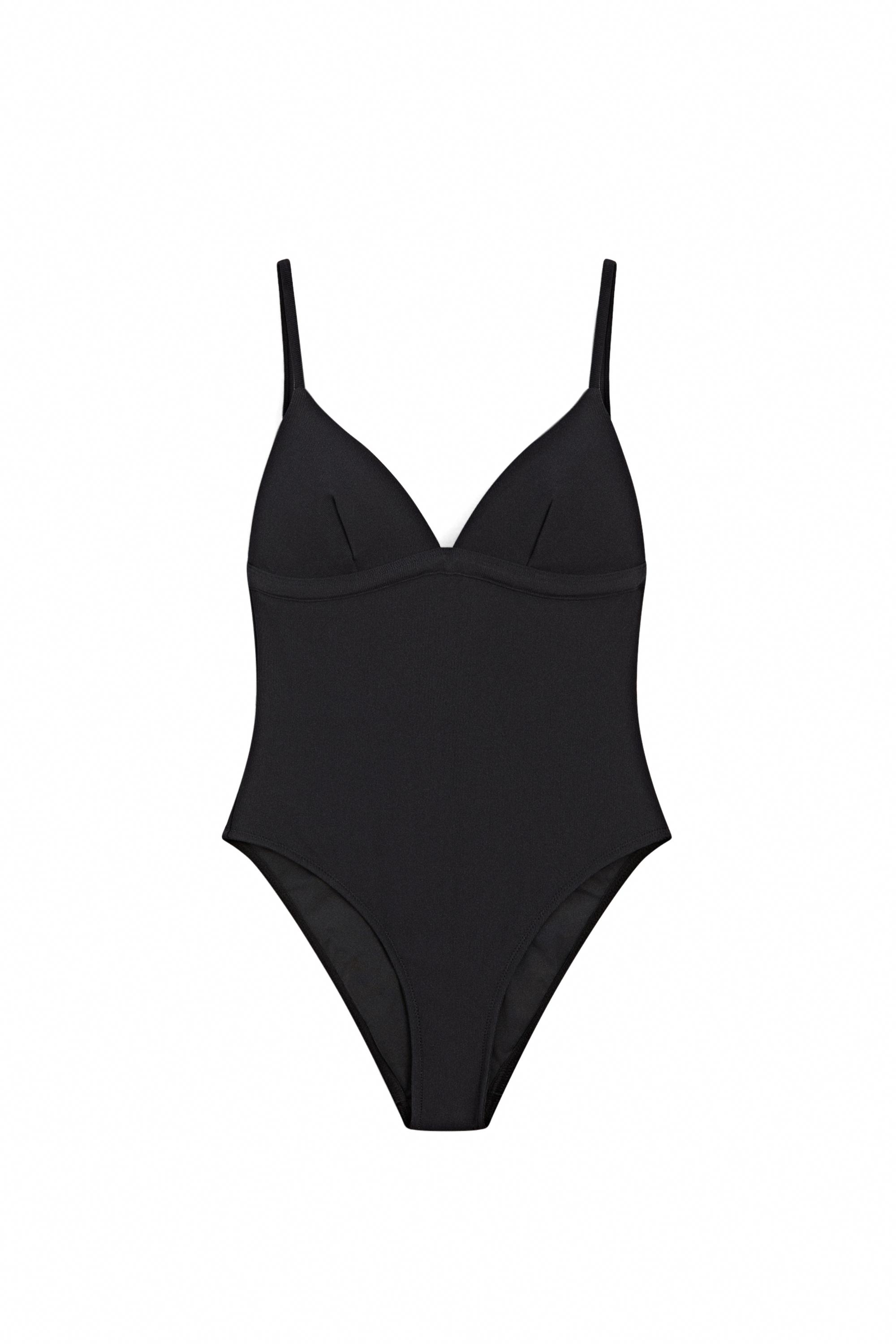 Shimmery triangle swimsuit — BLACK