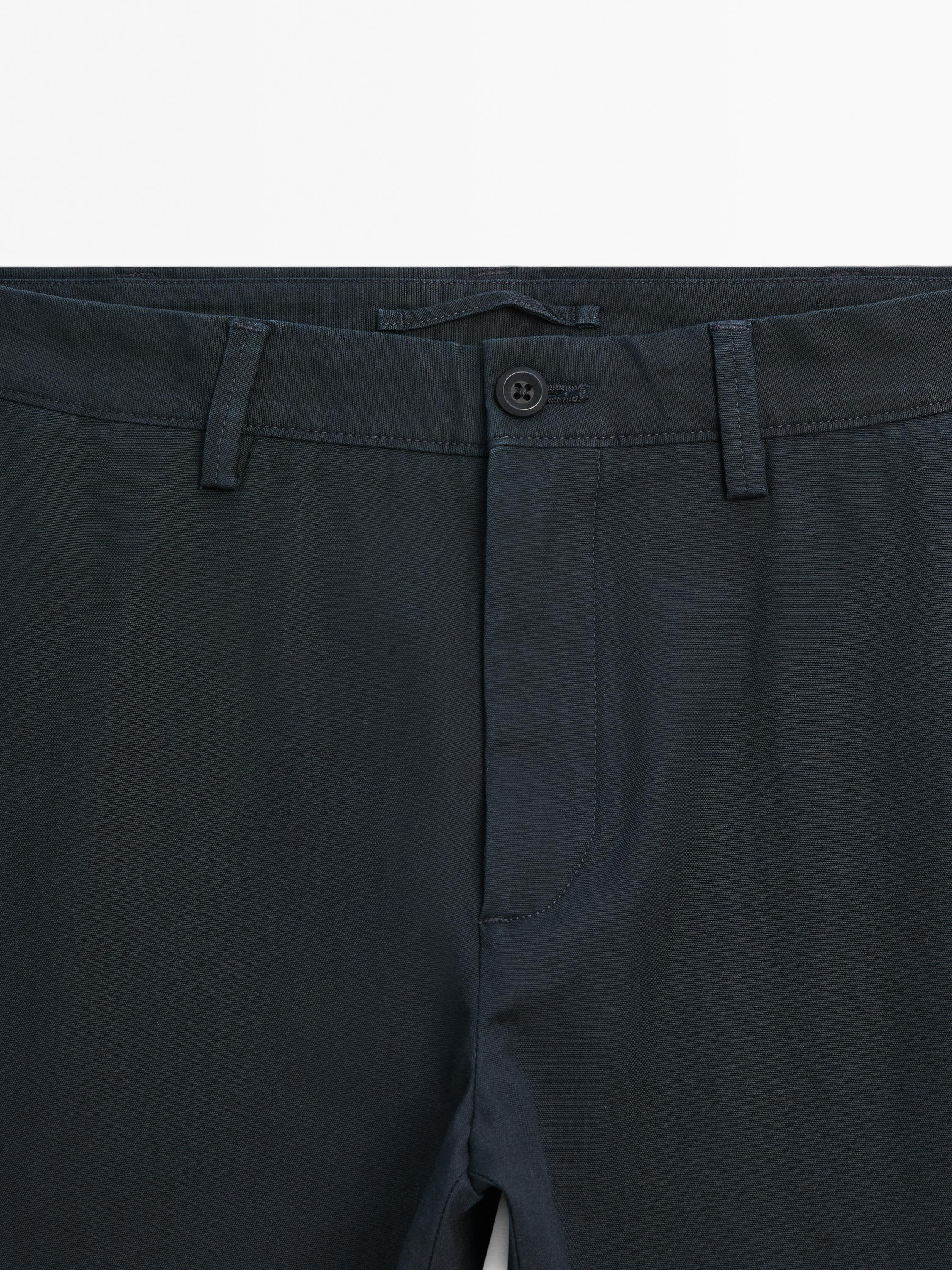 Cotton blend slim fit canvas trousers