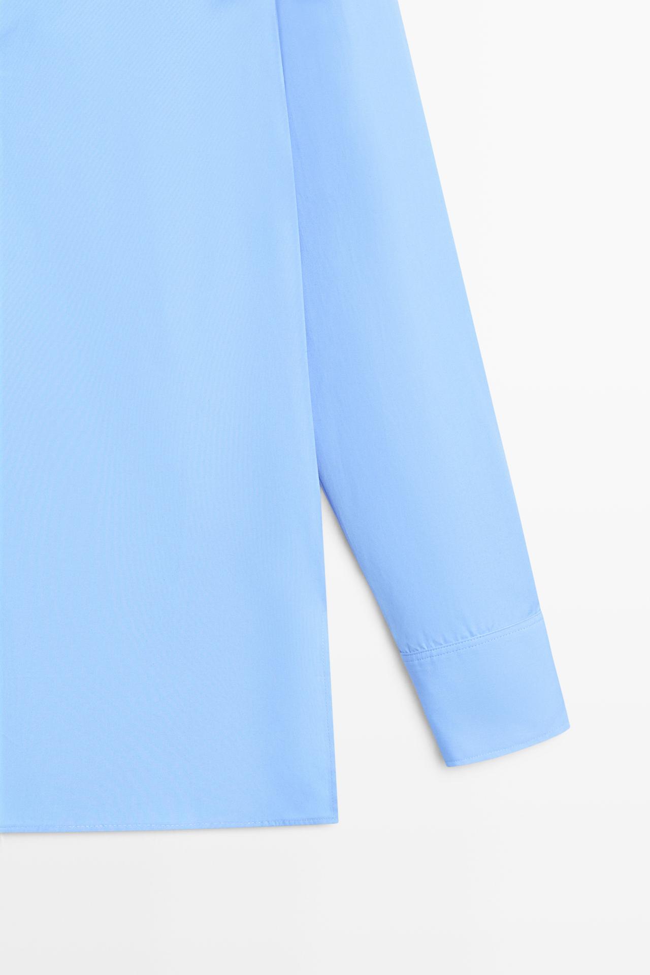 Cotton poplin blouse with V-neck — INDIGO