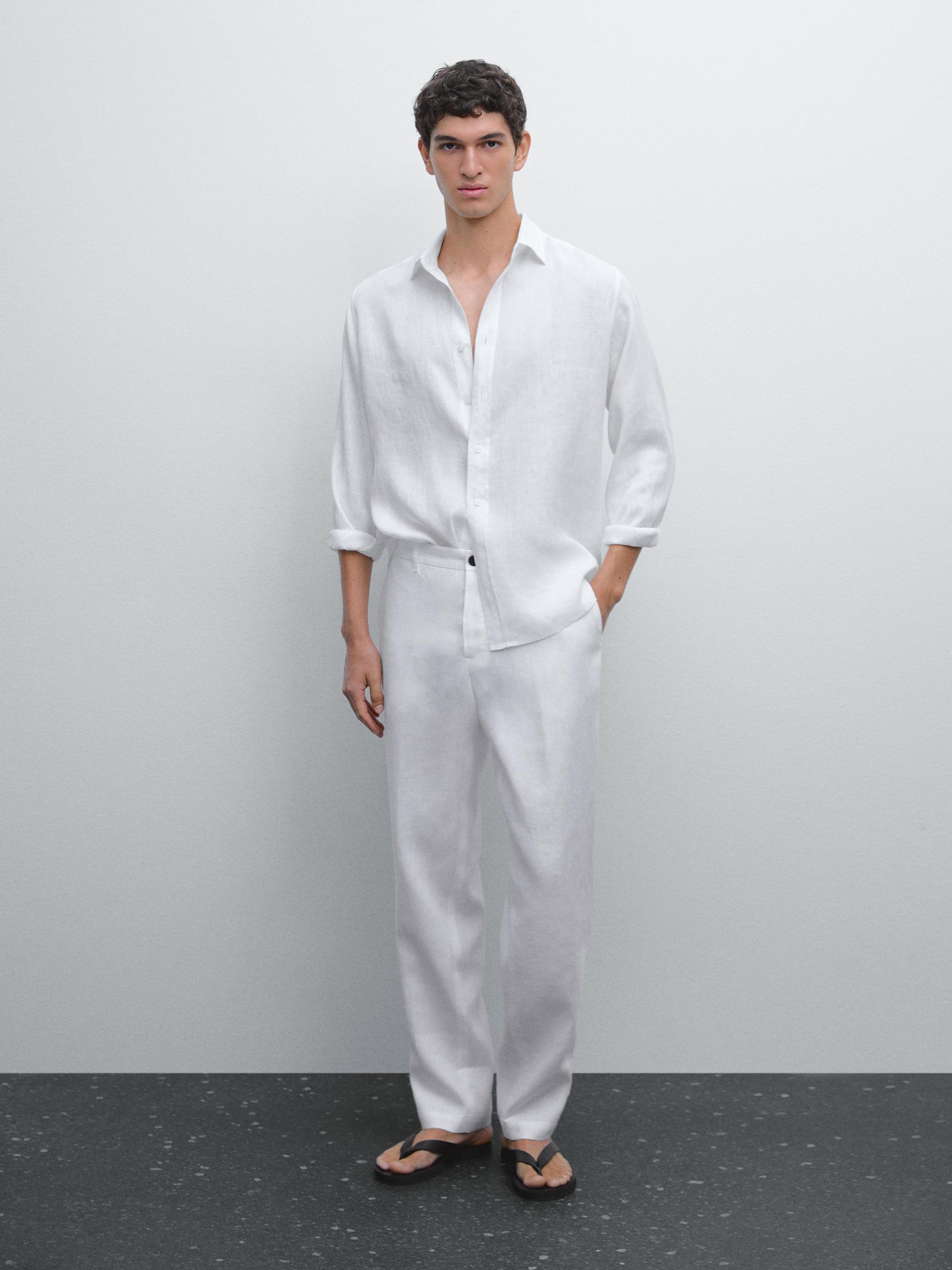 100% linen regular fit trousers
