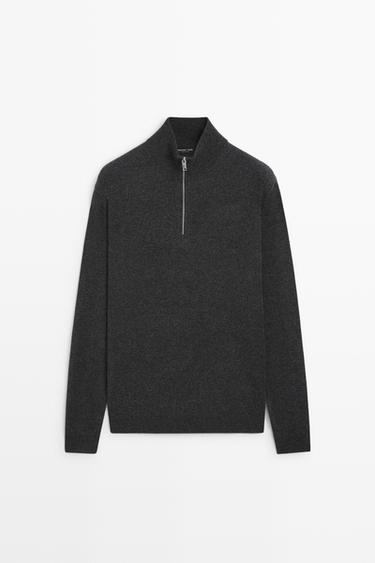 Mock neck knit sweater with zip — CHARCOAL 2