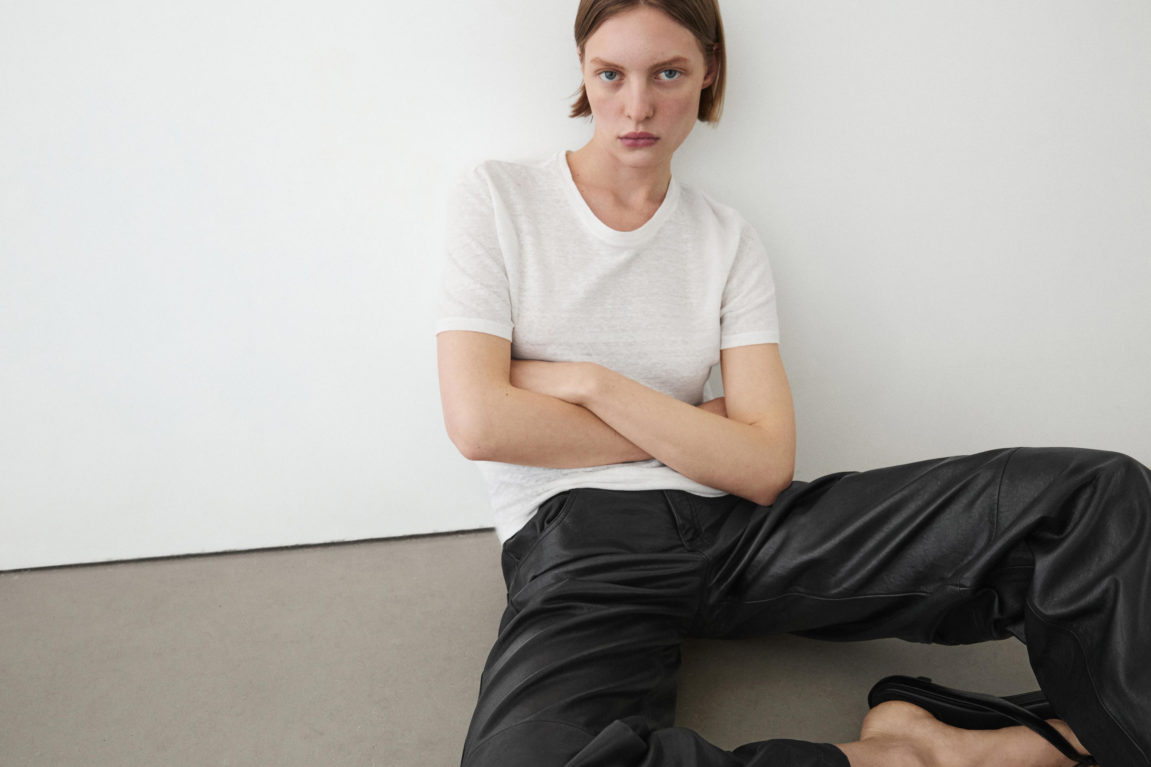Balloon fit nappa leather trousers — BLACK