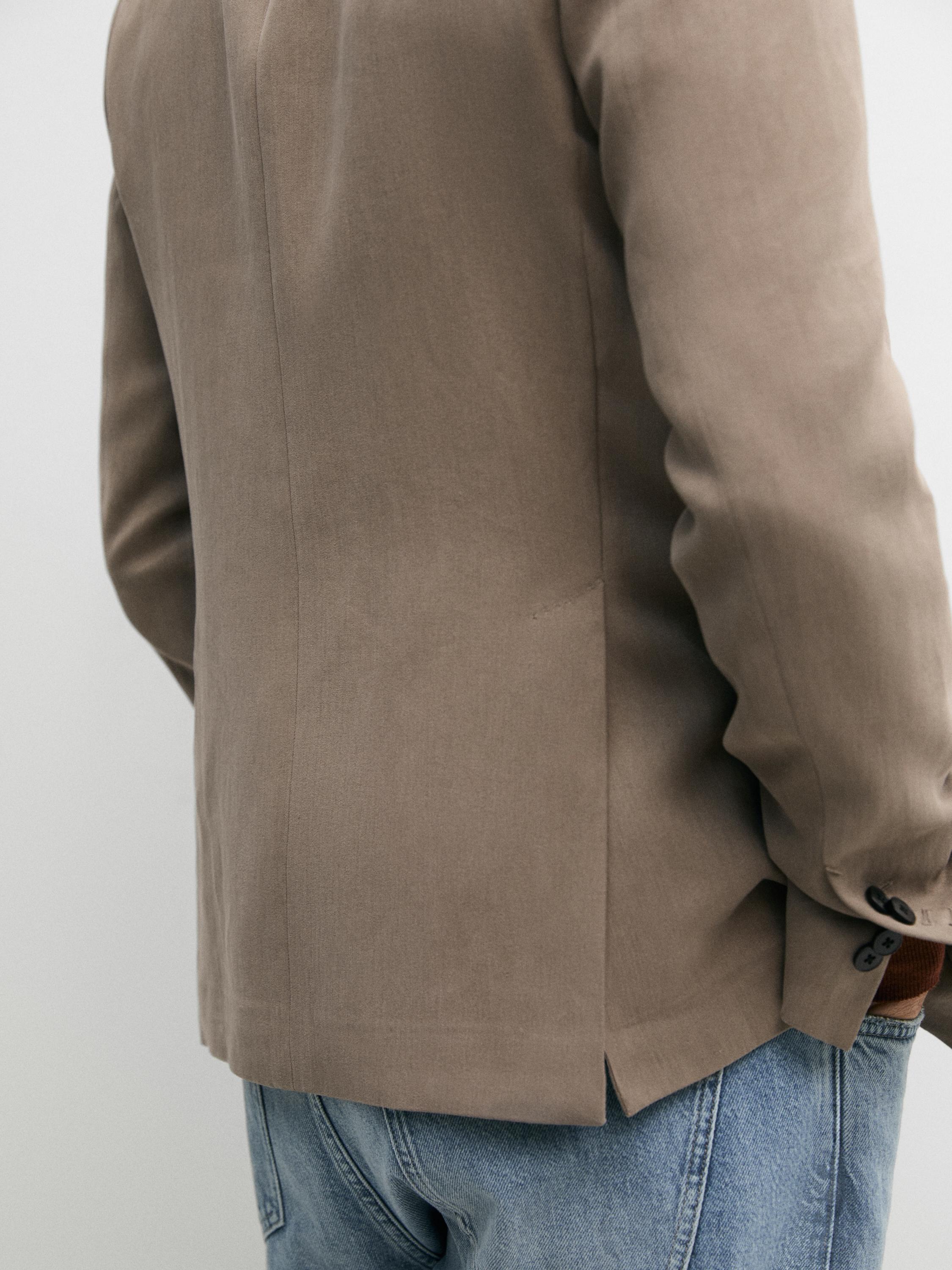 100% linen tailored blazer with pocket details — BEIGE