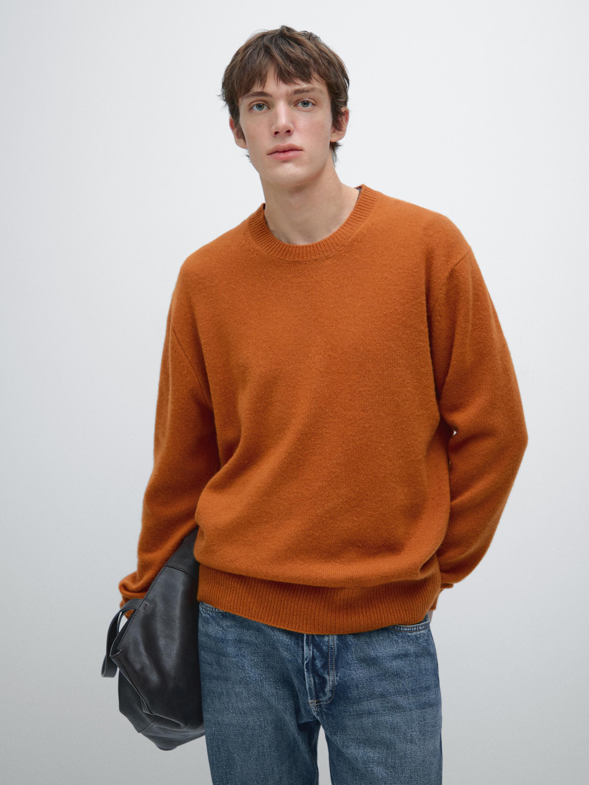 Wool blend crew neck knit sweater