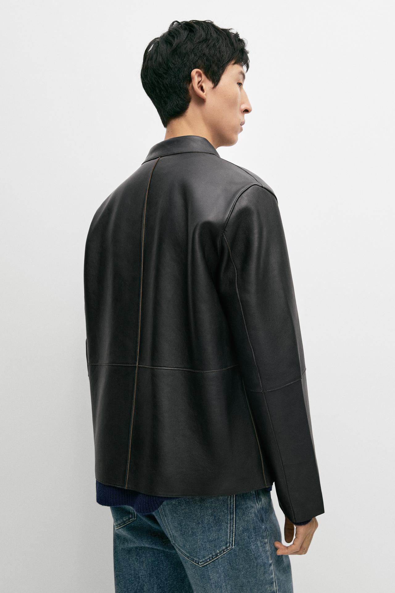 Nappa leather jacket with button detail — BLACK