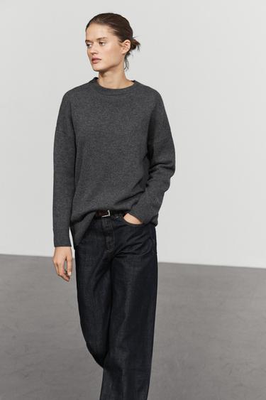 100% cashmere oversize knit sweater — ANTHRACITE GREY 5