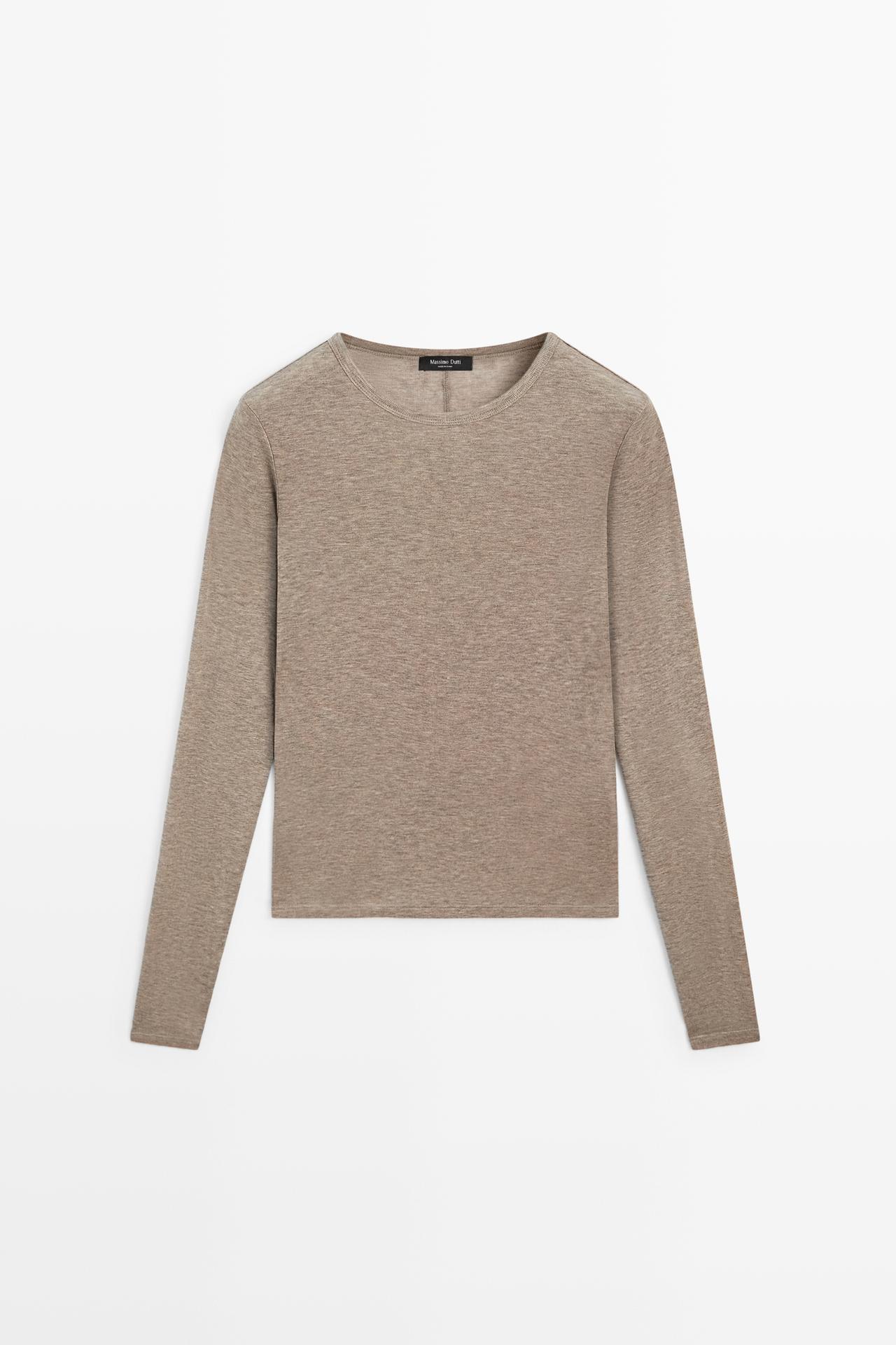 Long sleeve wool-blend T-shirt — MOLE BROWN