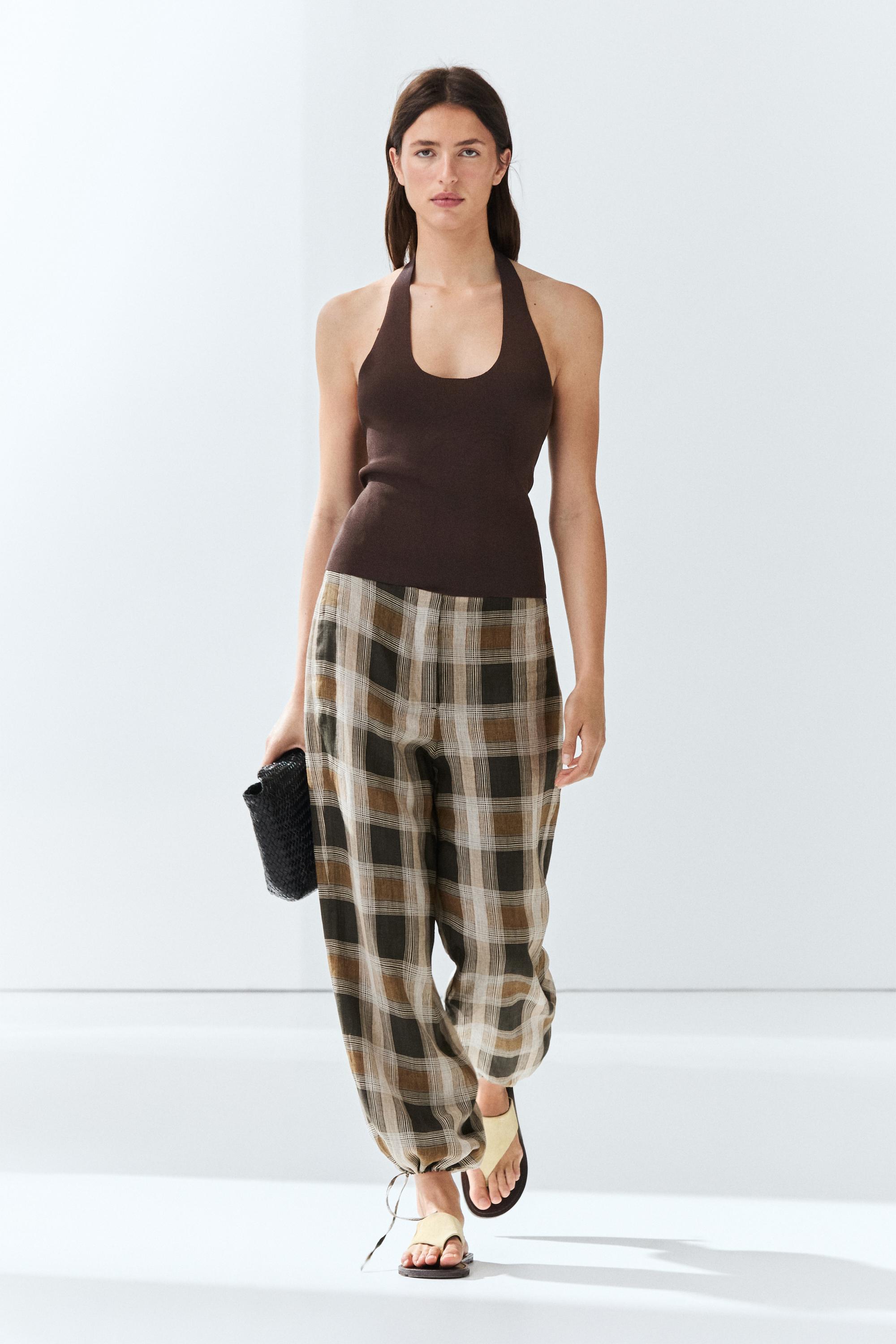 Check print sarouel trousers — BLACK