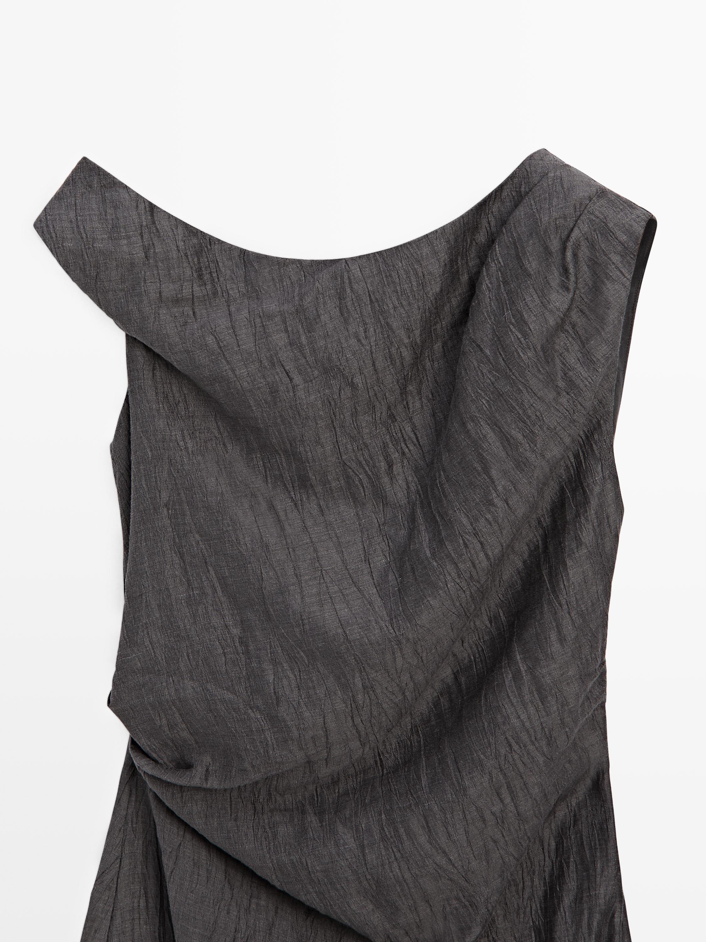 Midi dress with pleated shoulder detail — DARK GREY