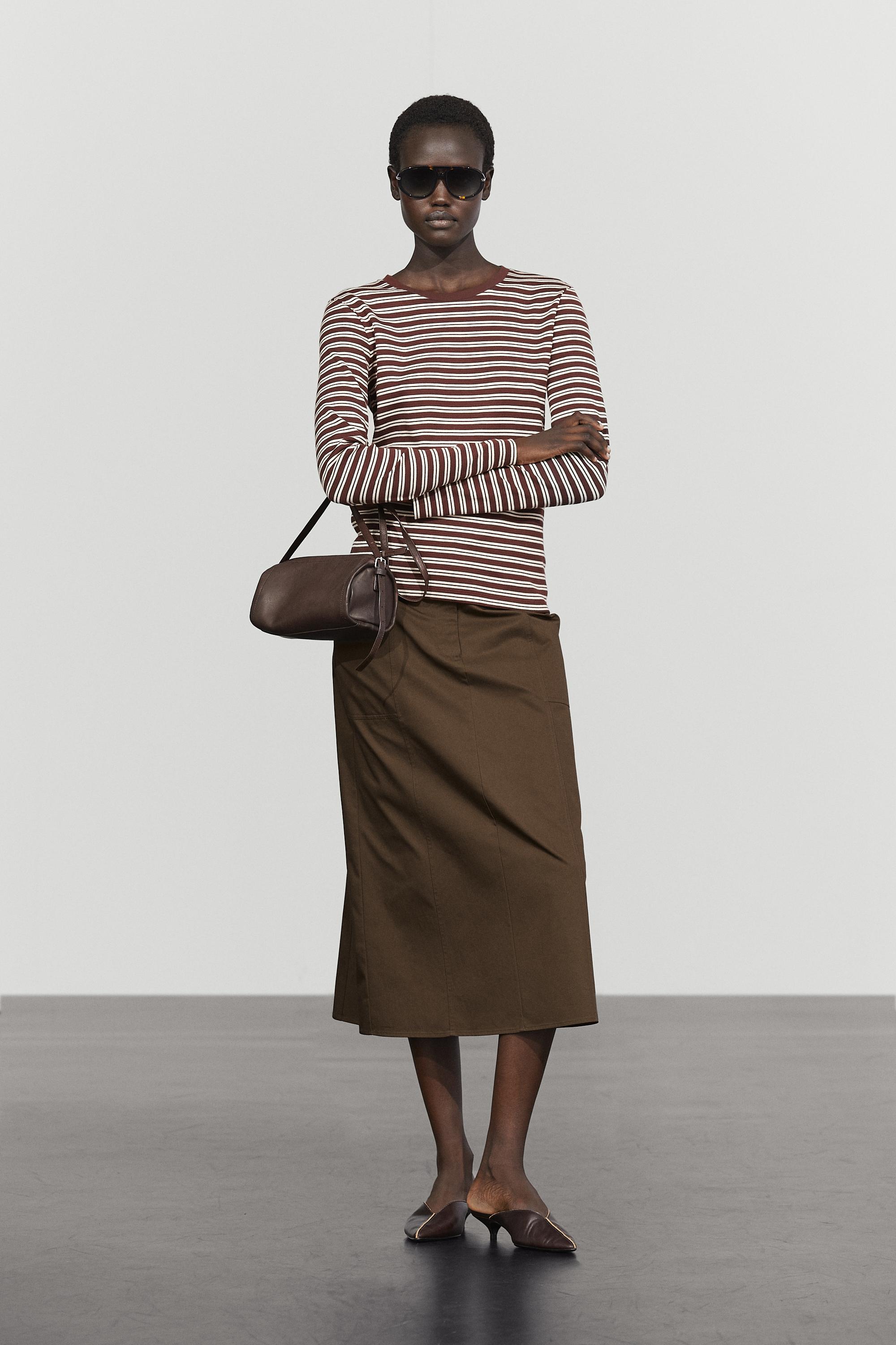 100% cotton striped T-shirt — BROWN