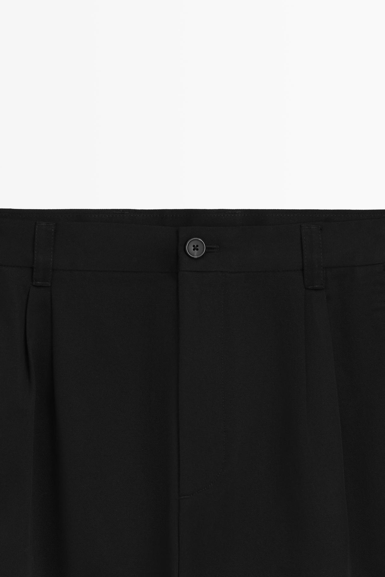 Pants with double pleats, 100% cotton — BLACK