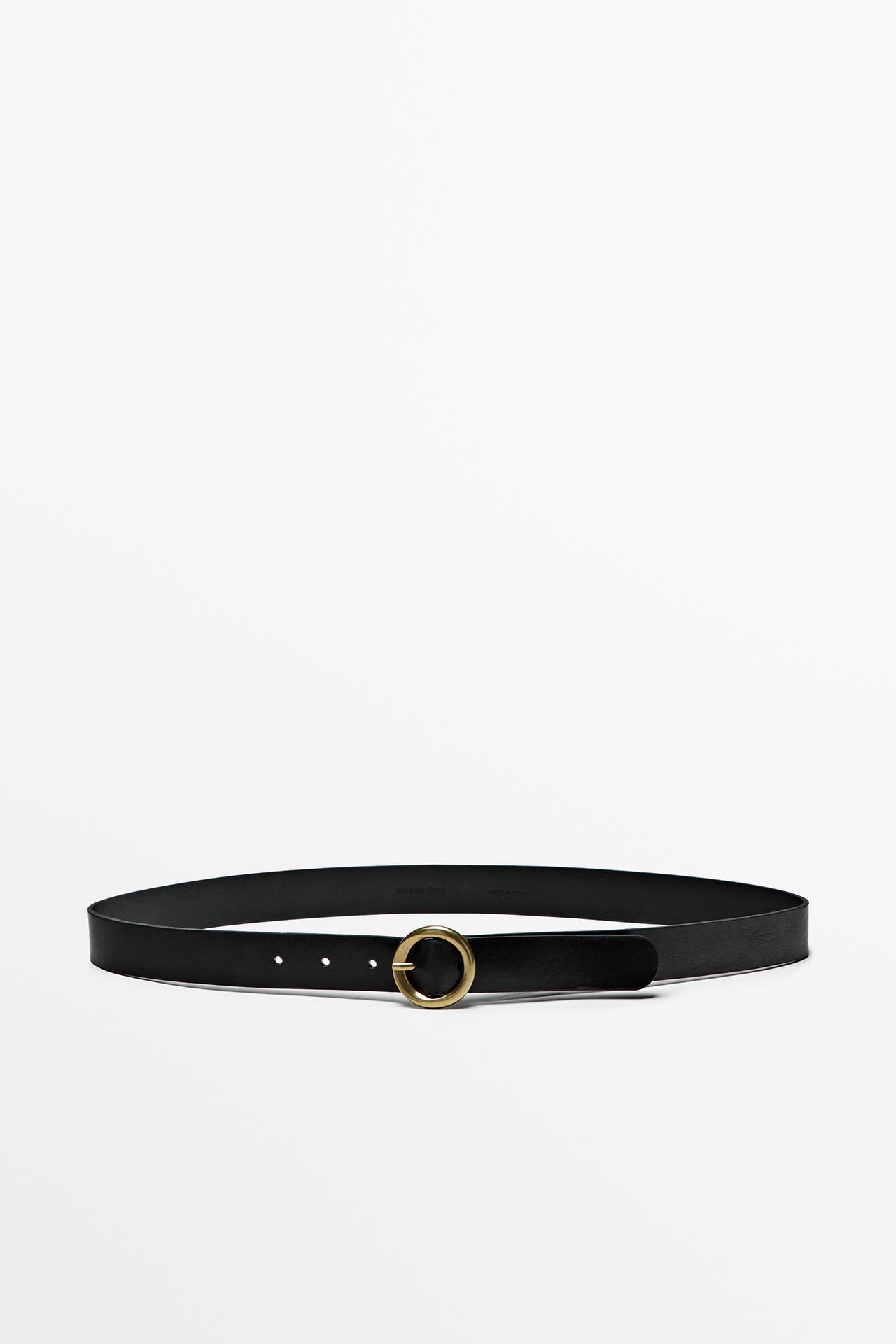 Nappa leather belt with round buckle — BLACK