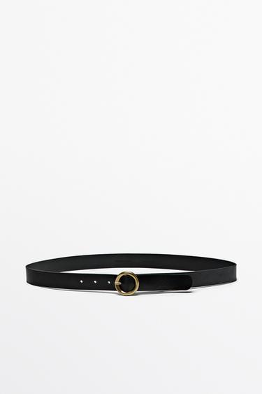Nappa leather belt with round buckle — BLACK 1