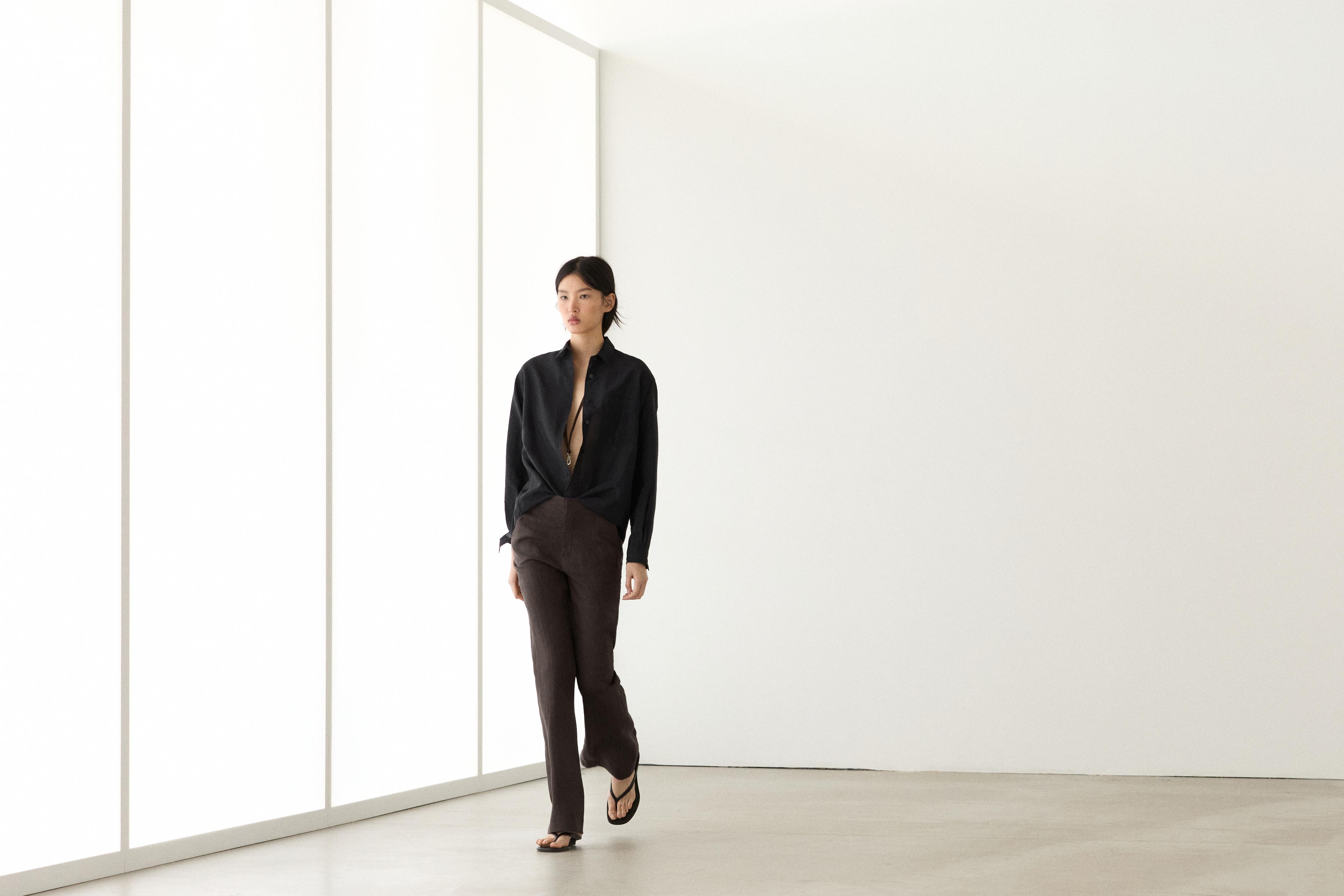 Pantalon kick flare 100 % lin