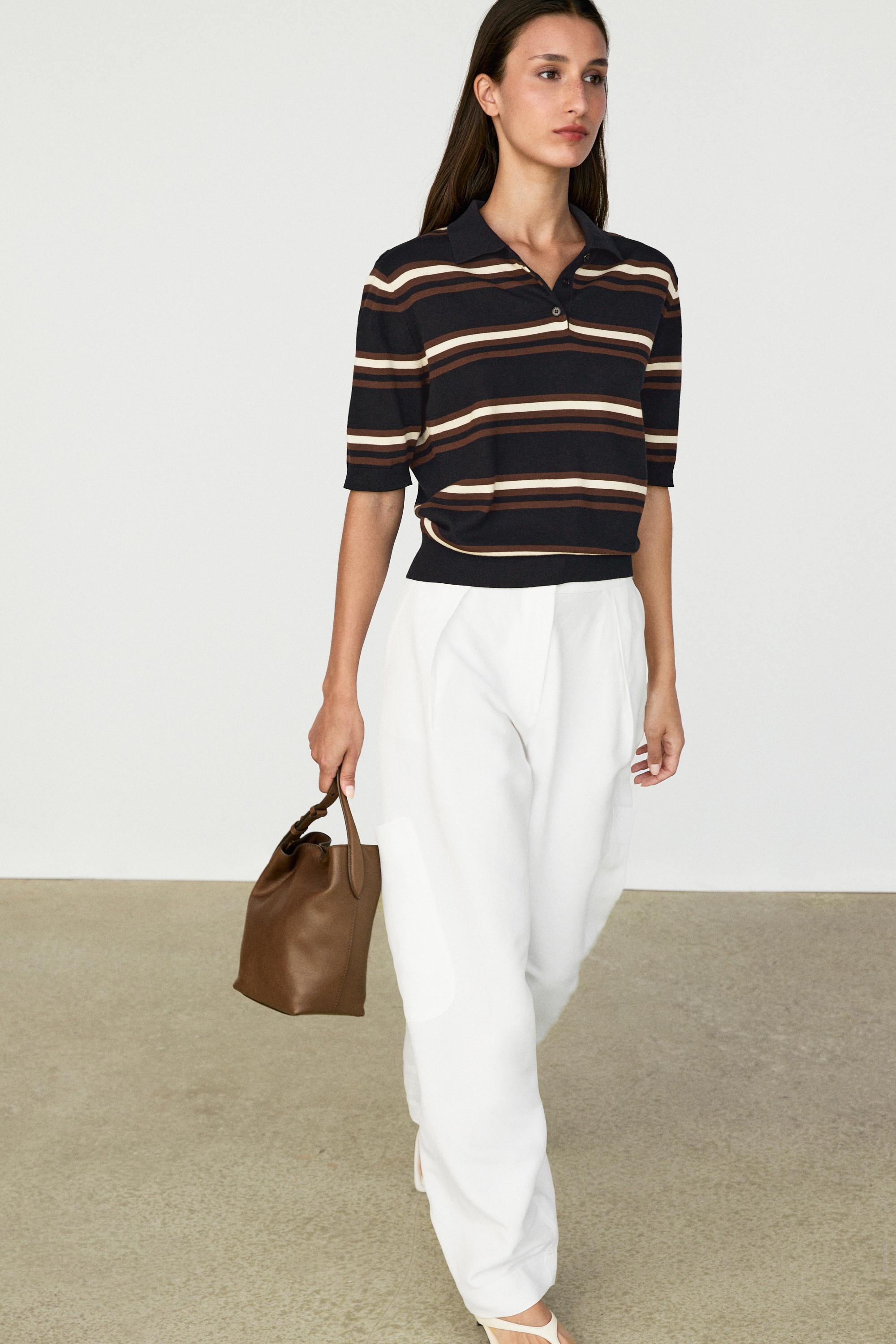 100% Cotton Striped Knit Polo — NAVY BLUE