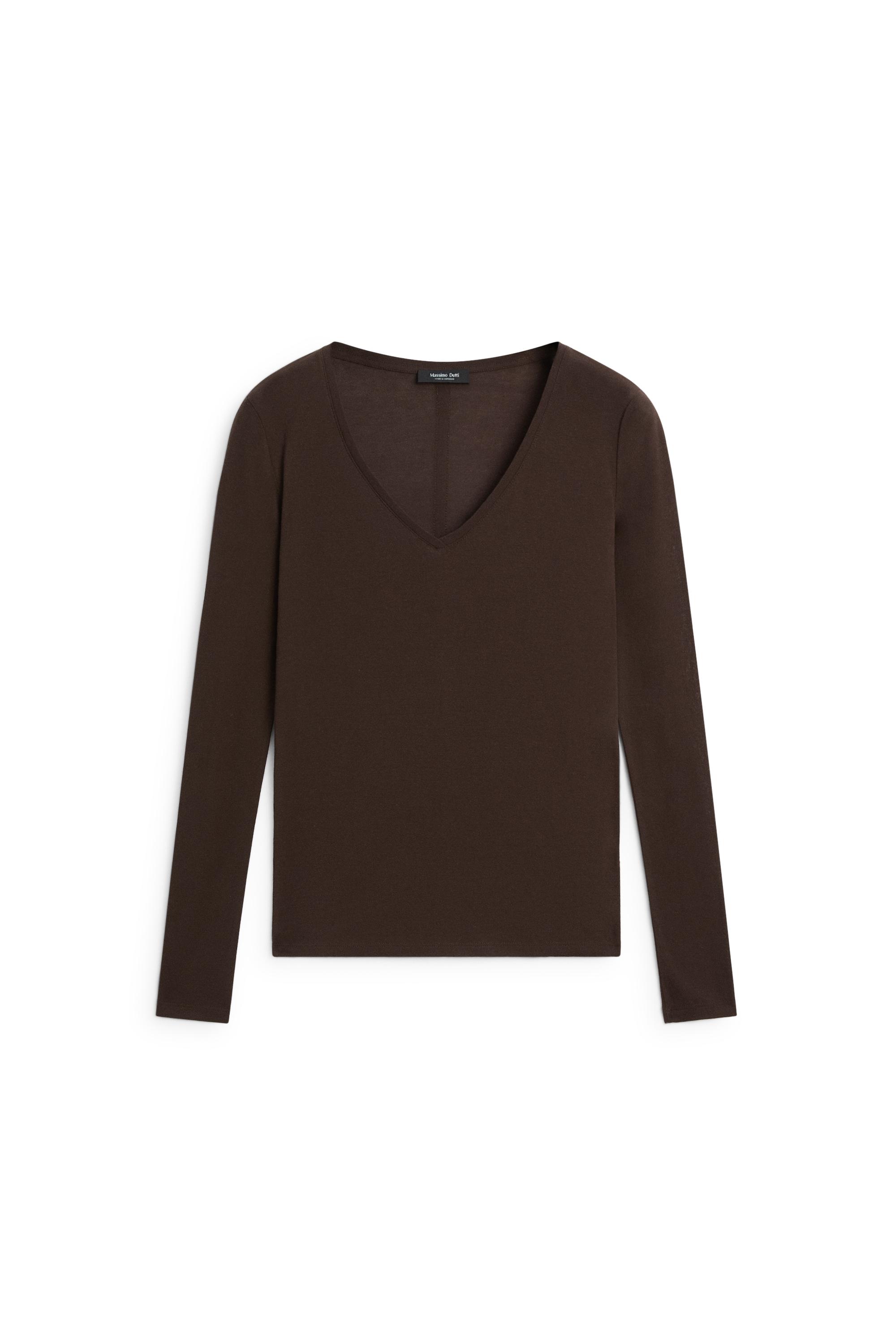 Slim fit long sleeve V-neck T-shirt — BROWN
