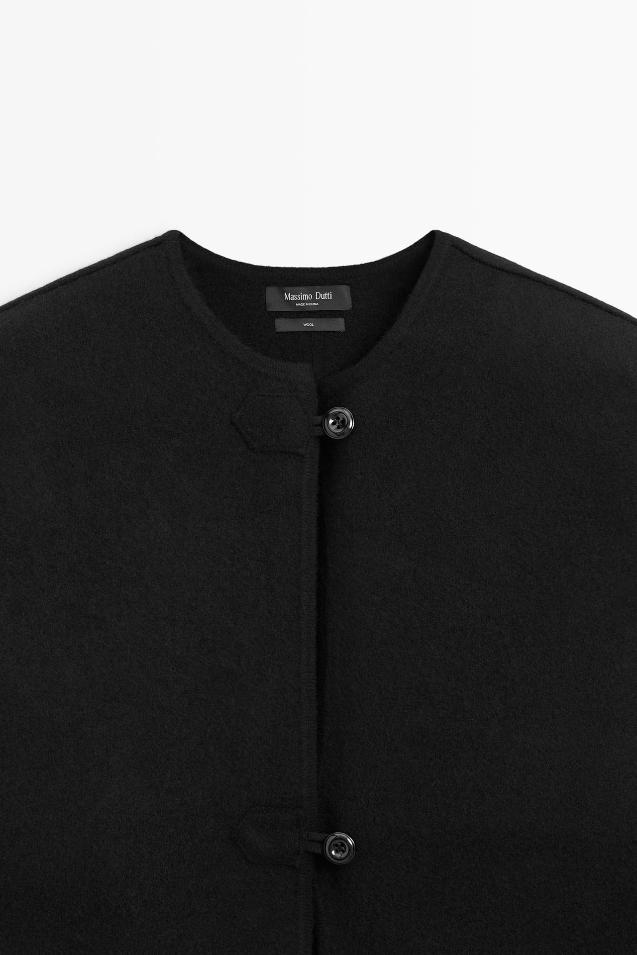 100% Wool Knit Cardigan with Button Details — BLACK