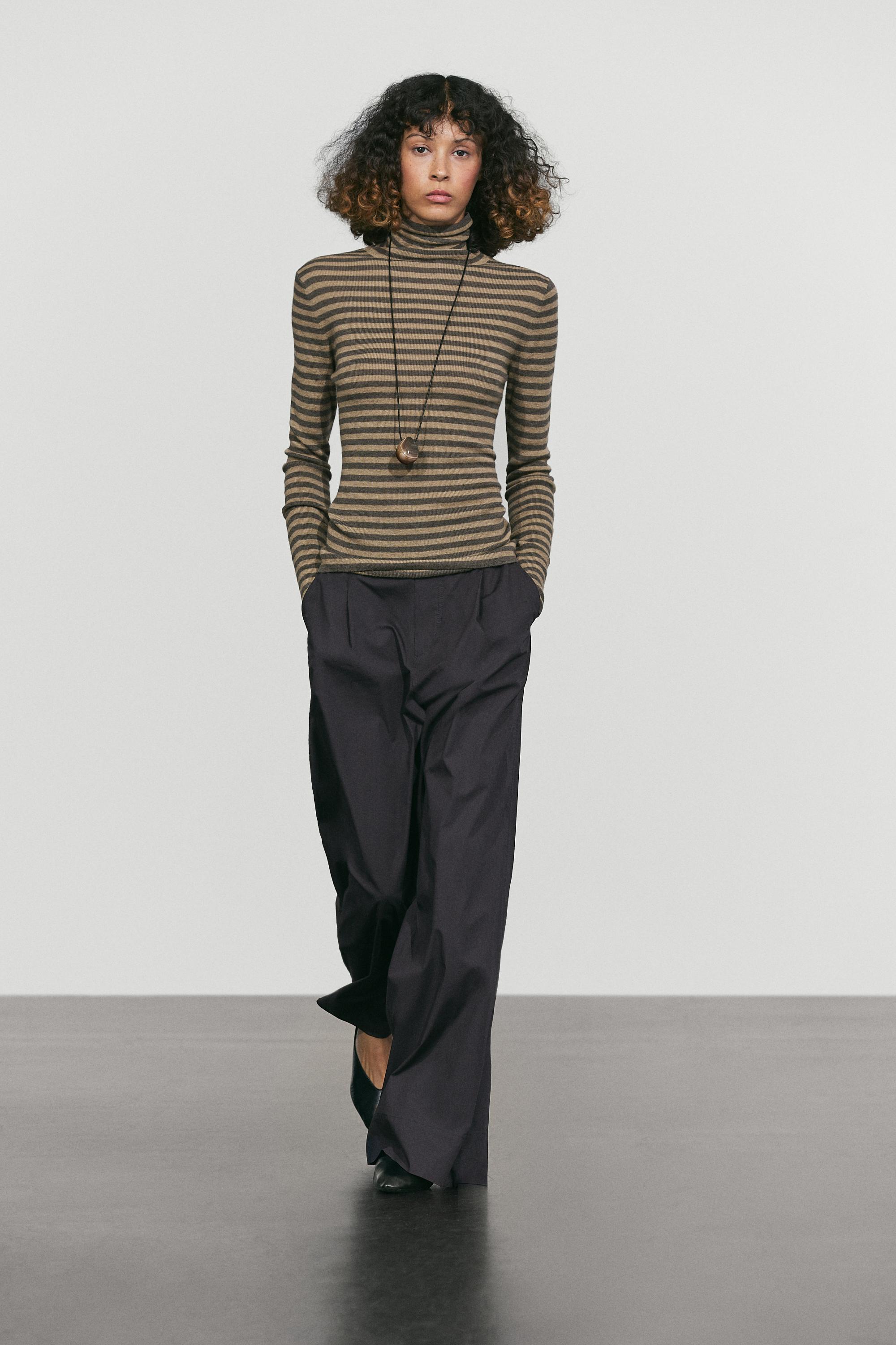 Striped turtleneck knit sweater