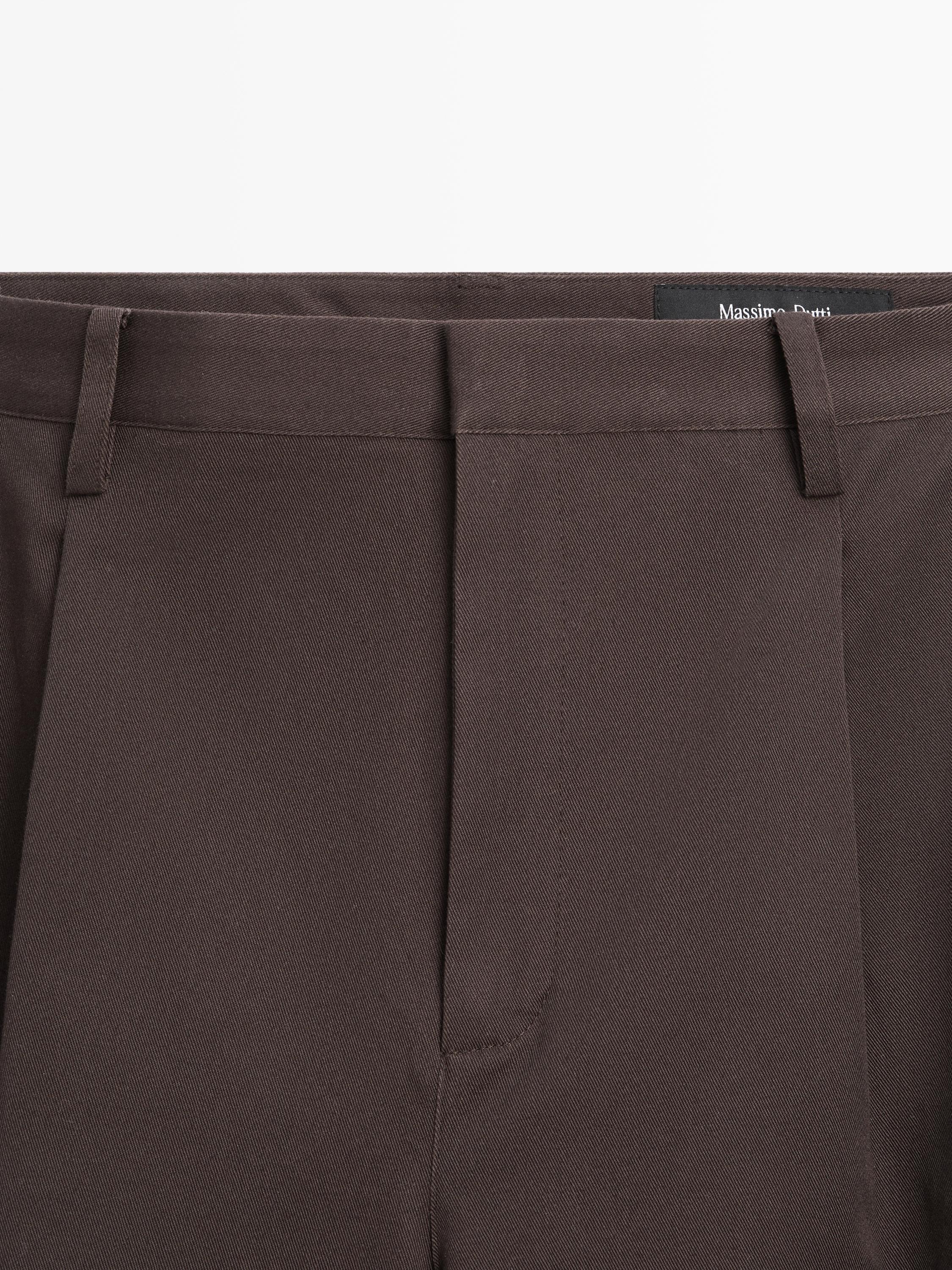 Darted cotton trousers — Chocolate