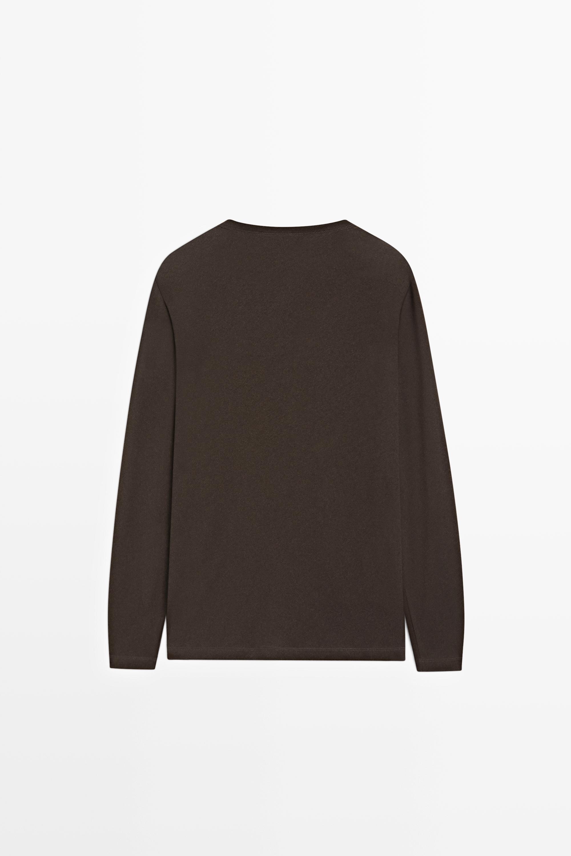 Long sleeve henley neck T-shirt — BROWN