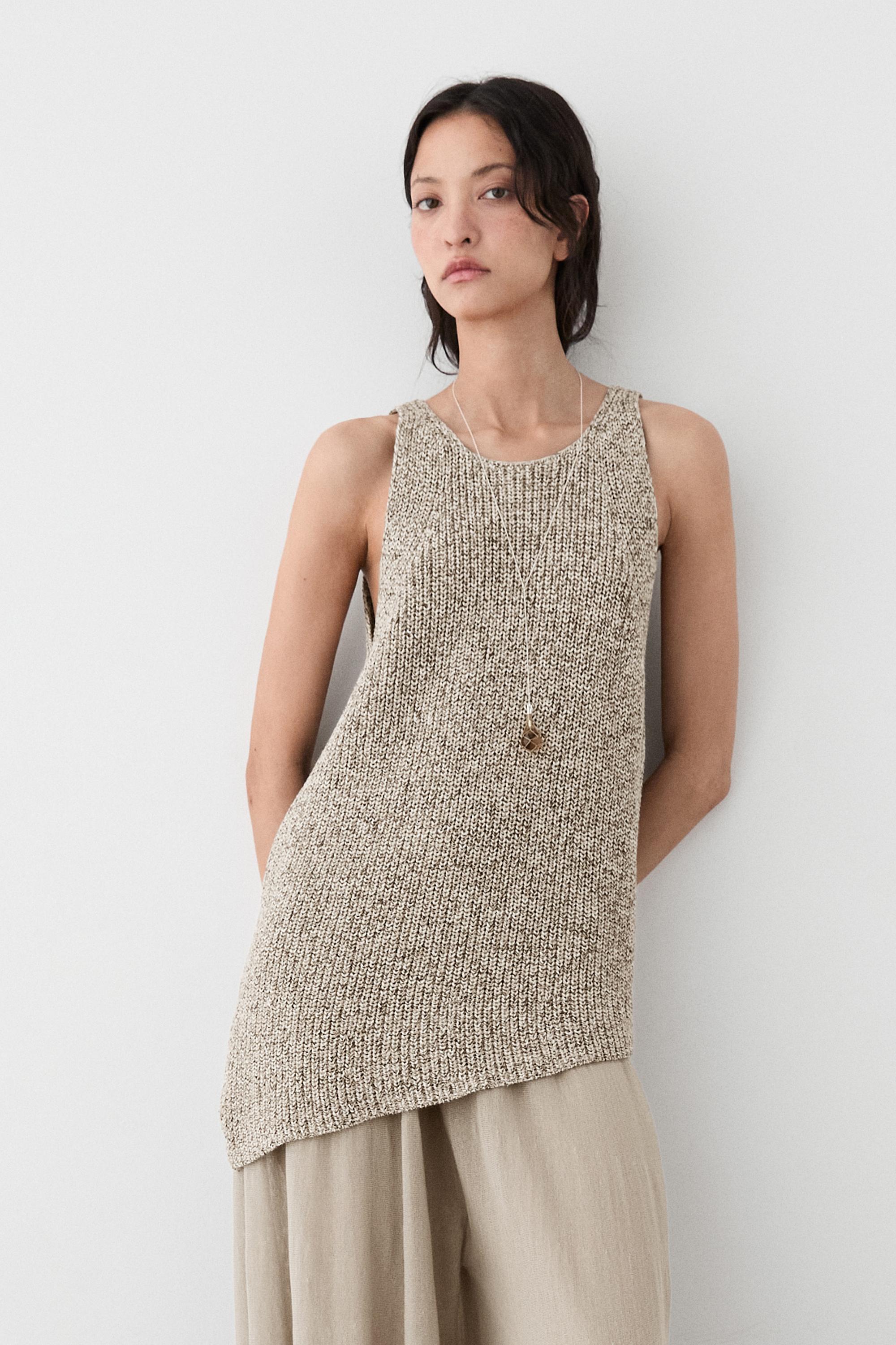 Asymmetric knit top — STONE