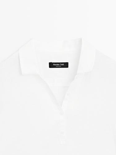 Short sleeve linen polo shirt — WHITE 9