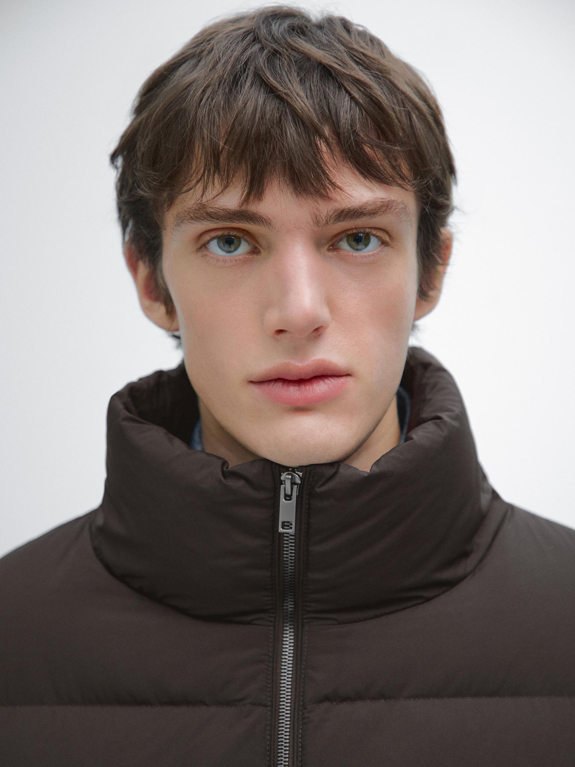 Casaco Acolchoado Repelente À Água Com Capuz - Chocolate - L - Massimo Dutti - Homem