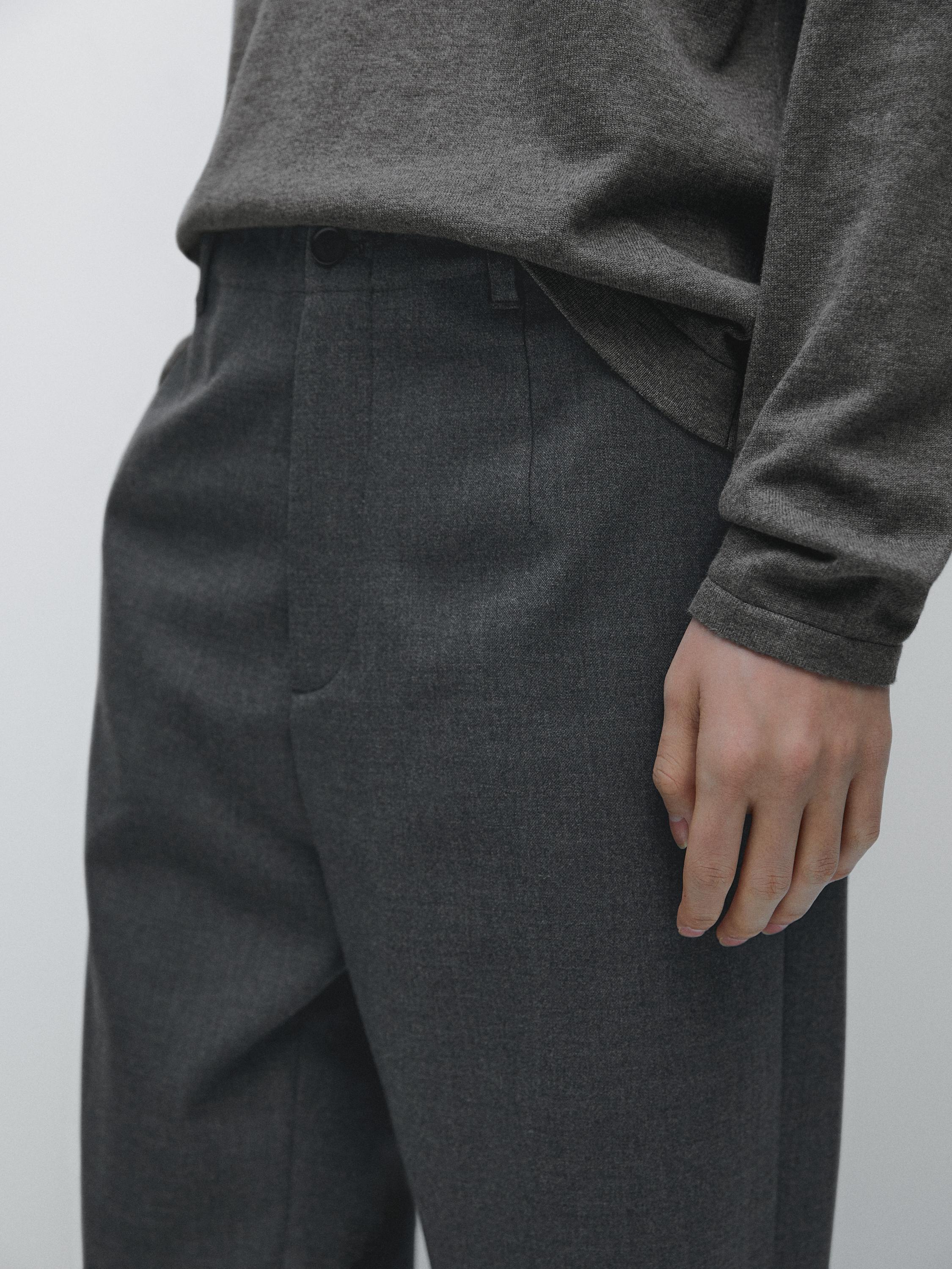 Cool wool textured trousers — GREY