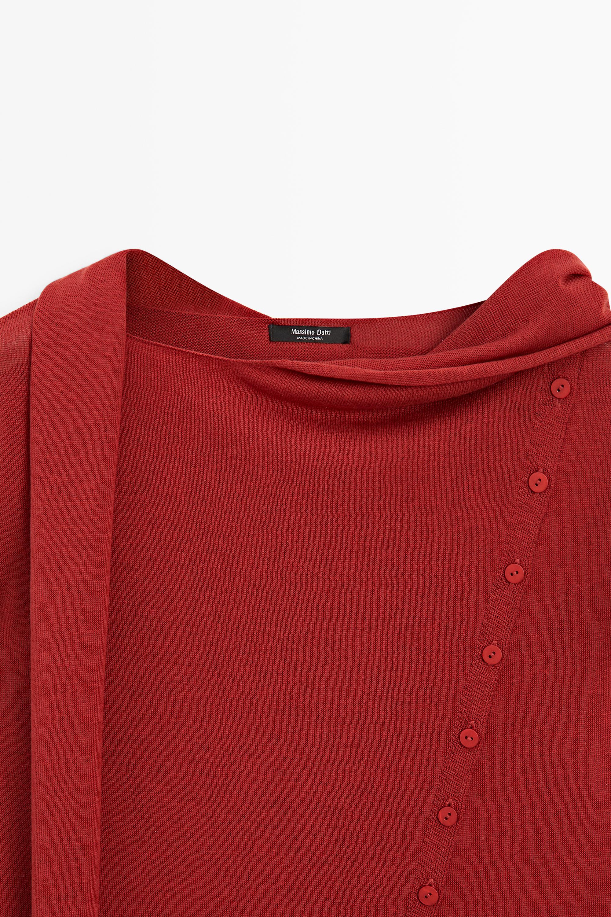 Cardigan with buttoned scarf detail — RED