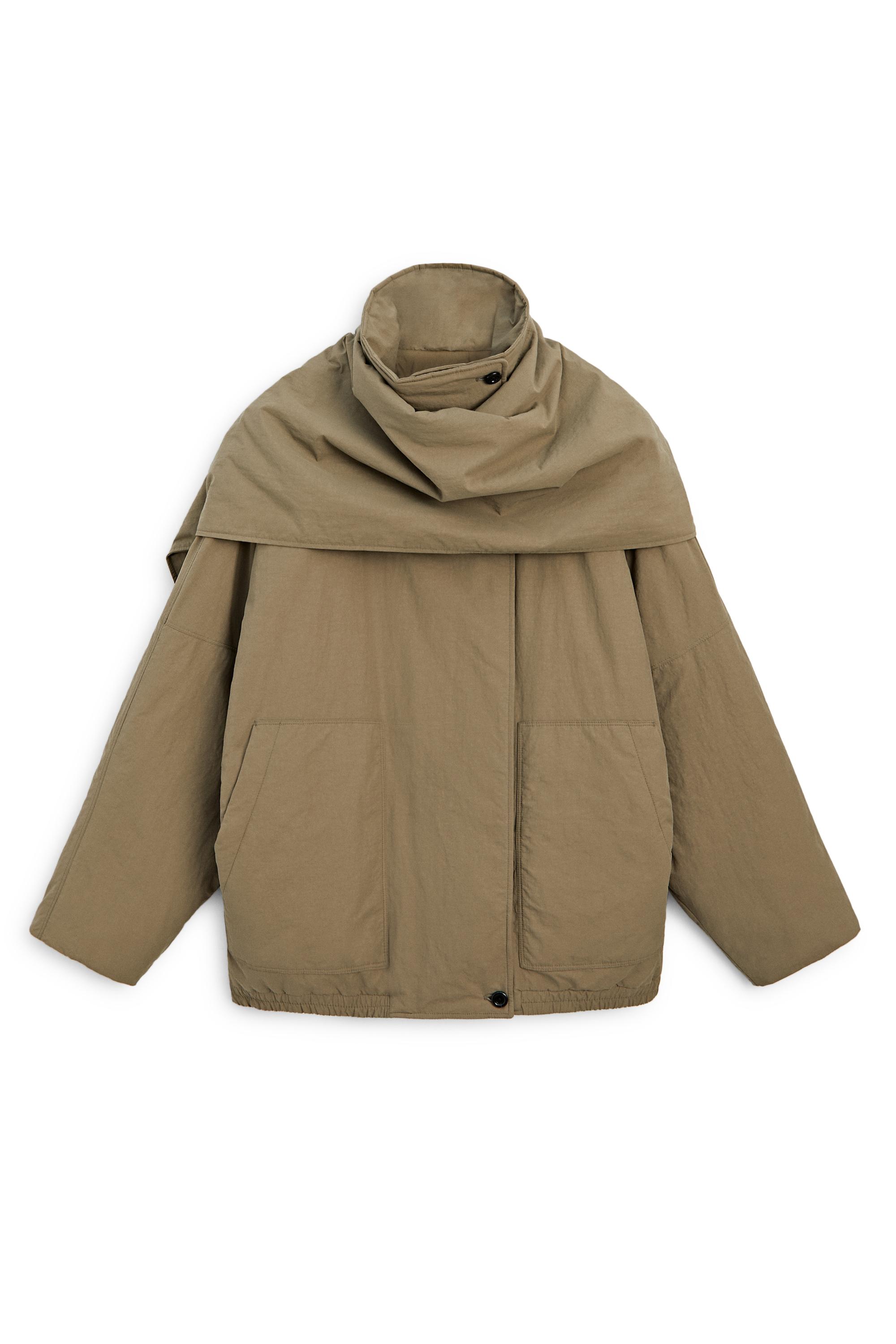 Quilted bomber jacket with scarf — CAMEL
