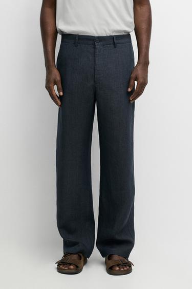 100% Linen Elastic-Waist Pants — NAVY BLUE 3