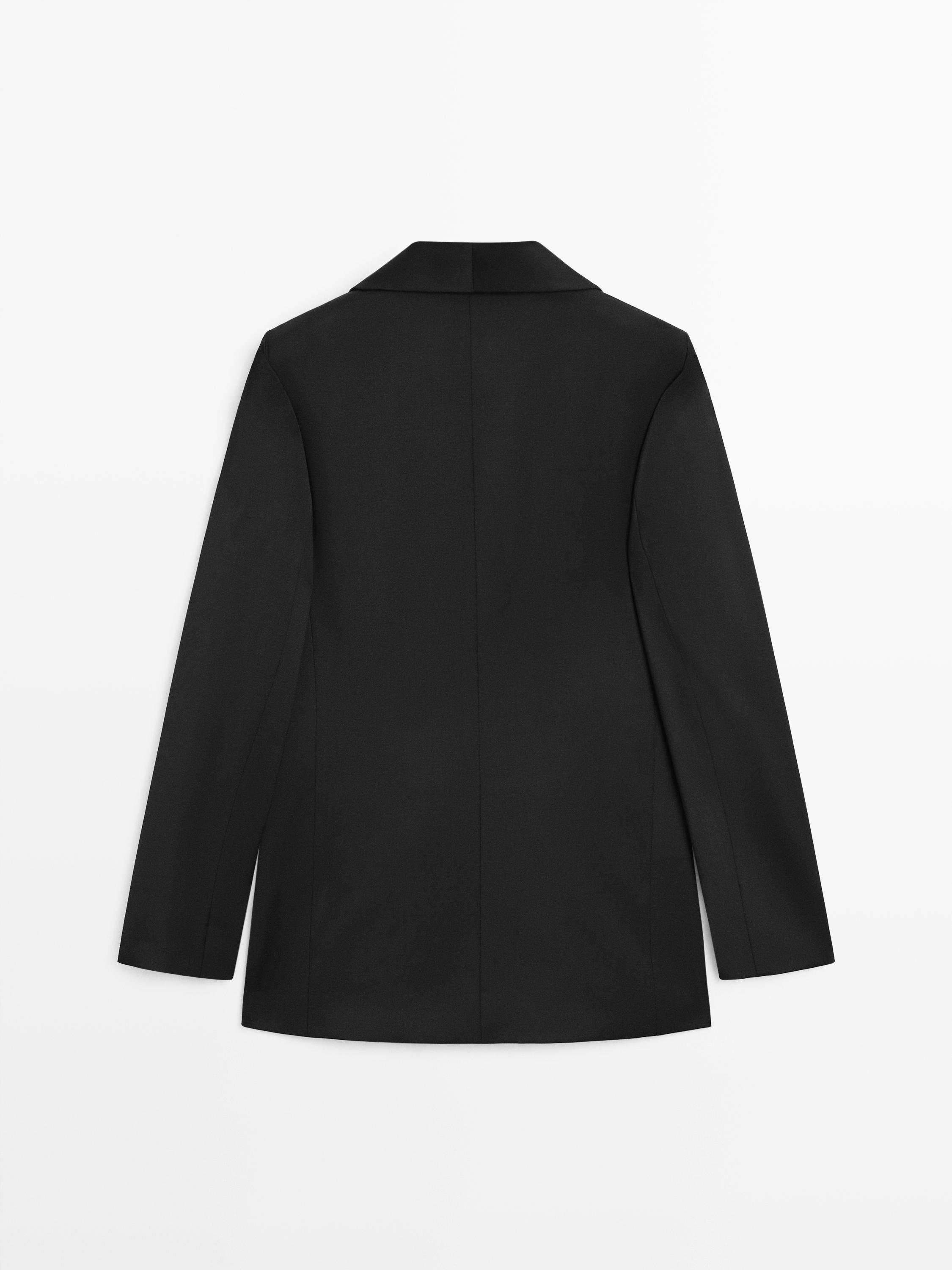 Wool blend blazer with lapel detail - STUDIO — BLACK