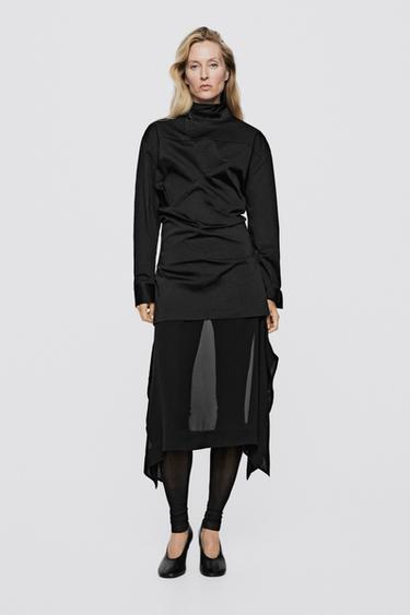 Semi-sheer asymmetric midi skirt - LIMITED EDITION — BLACK 1