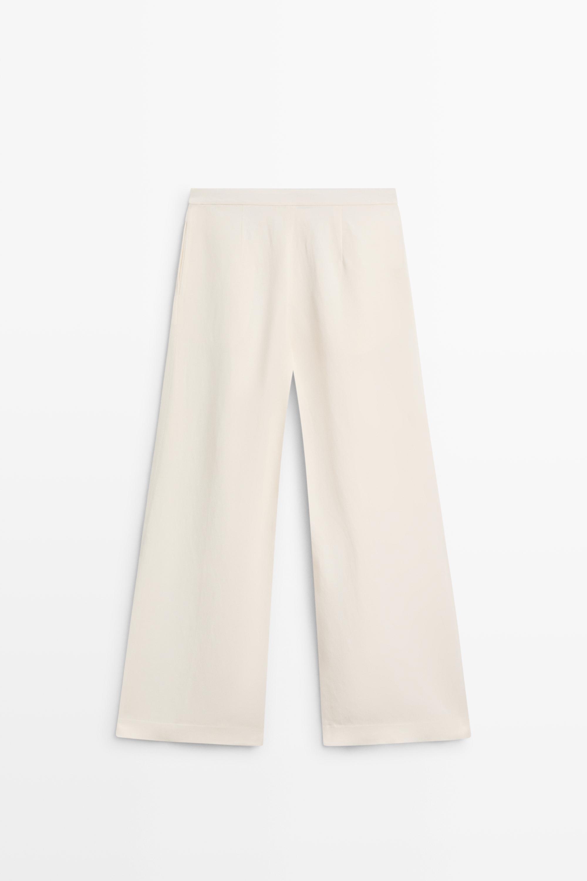 Massimo Dutti Ketenli dökümlü geniş pantolon görsel 6