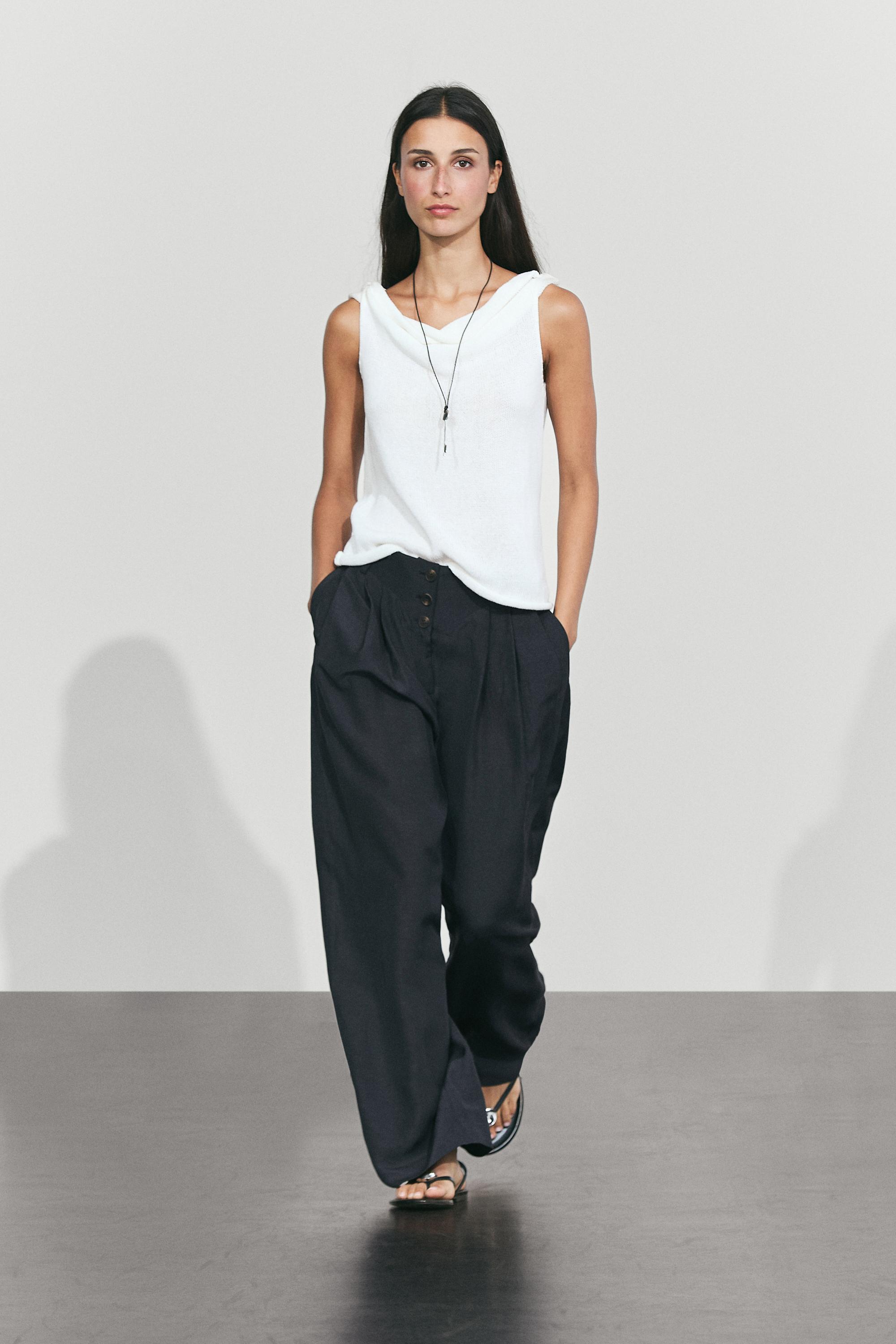 Linen-blend button-detail pants