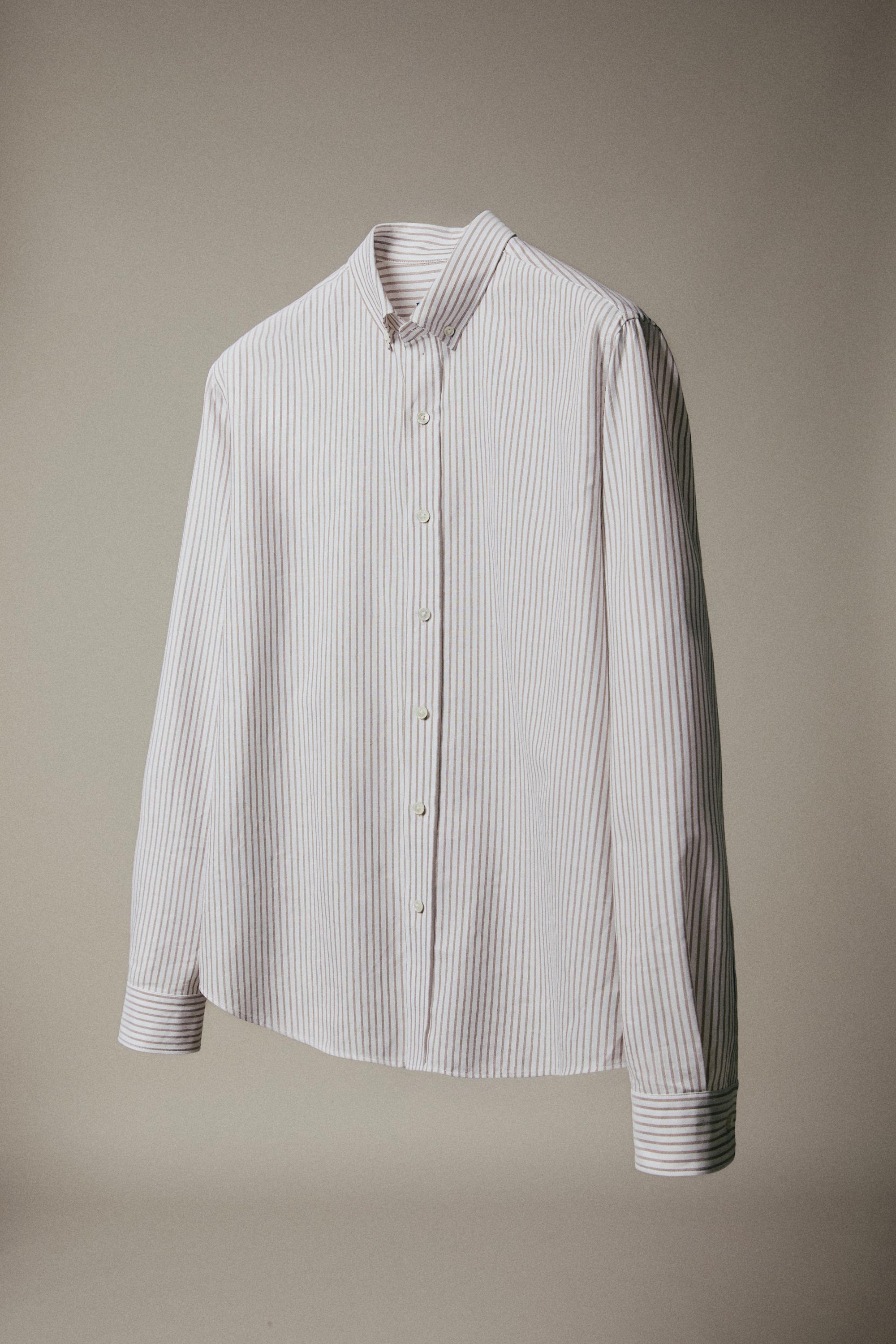 100% cotton regular fit striped shirt — BROWN