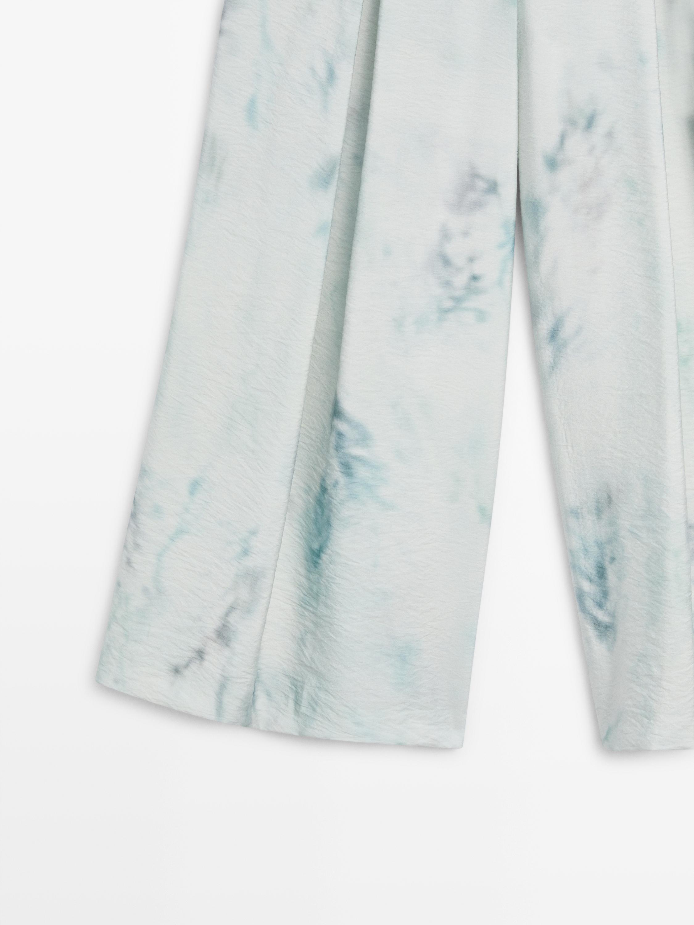 Printed trousers with pleat details — Light Blue