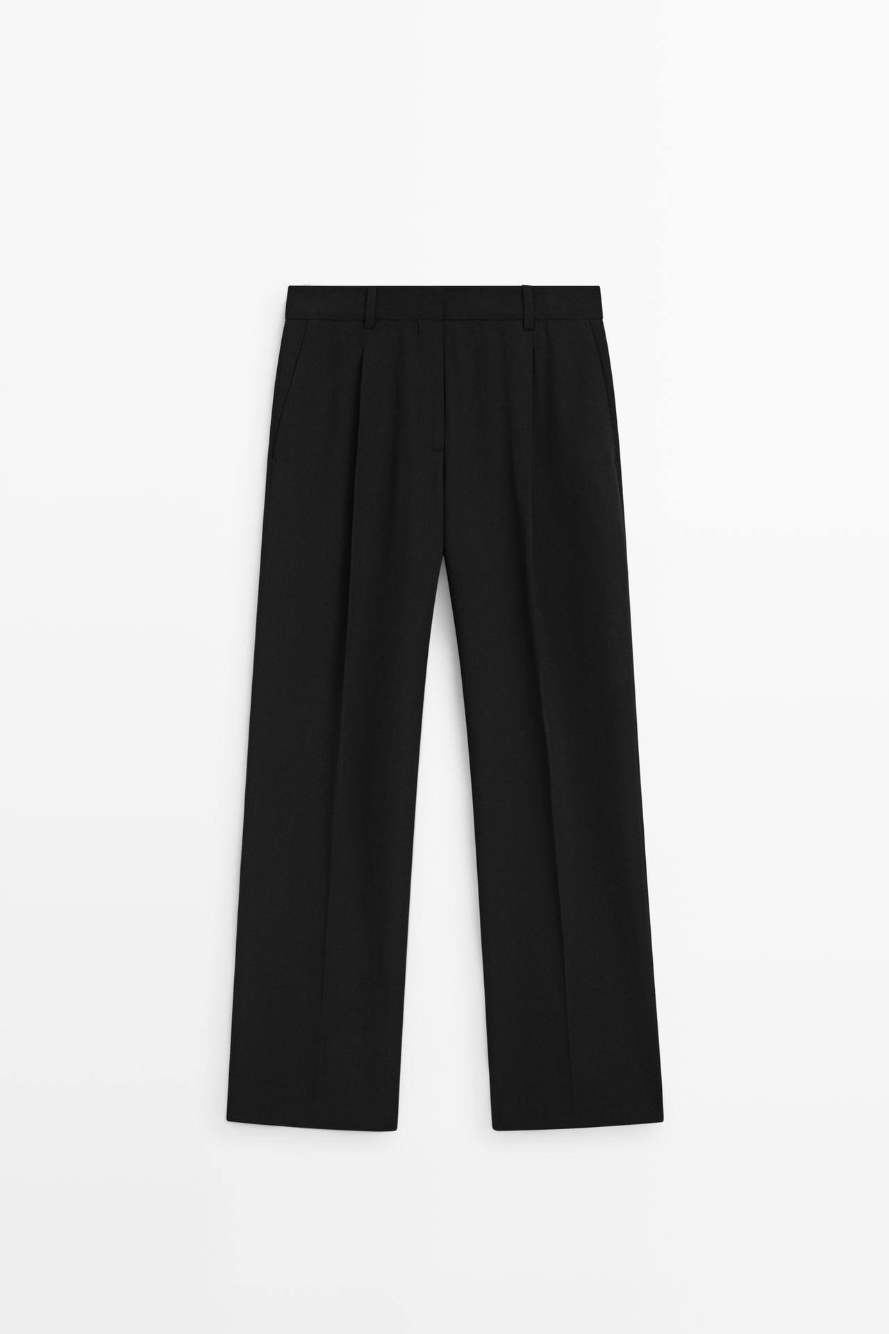 Flowing pleated pants — BLACK