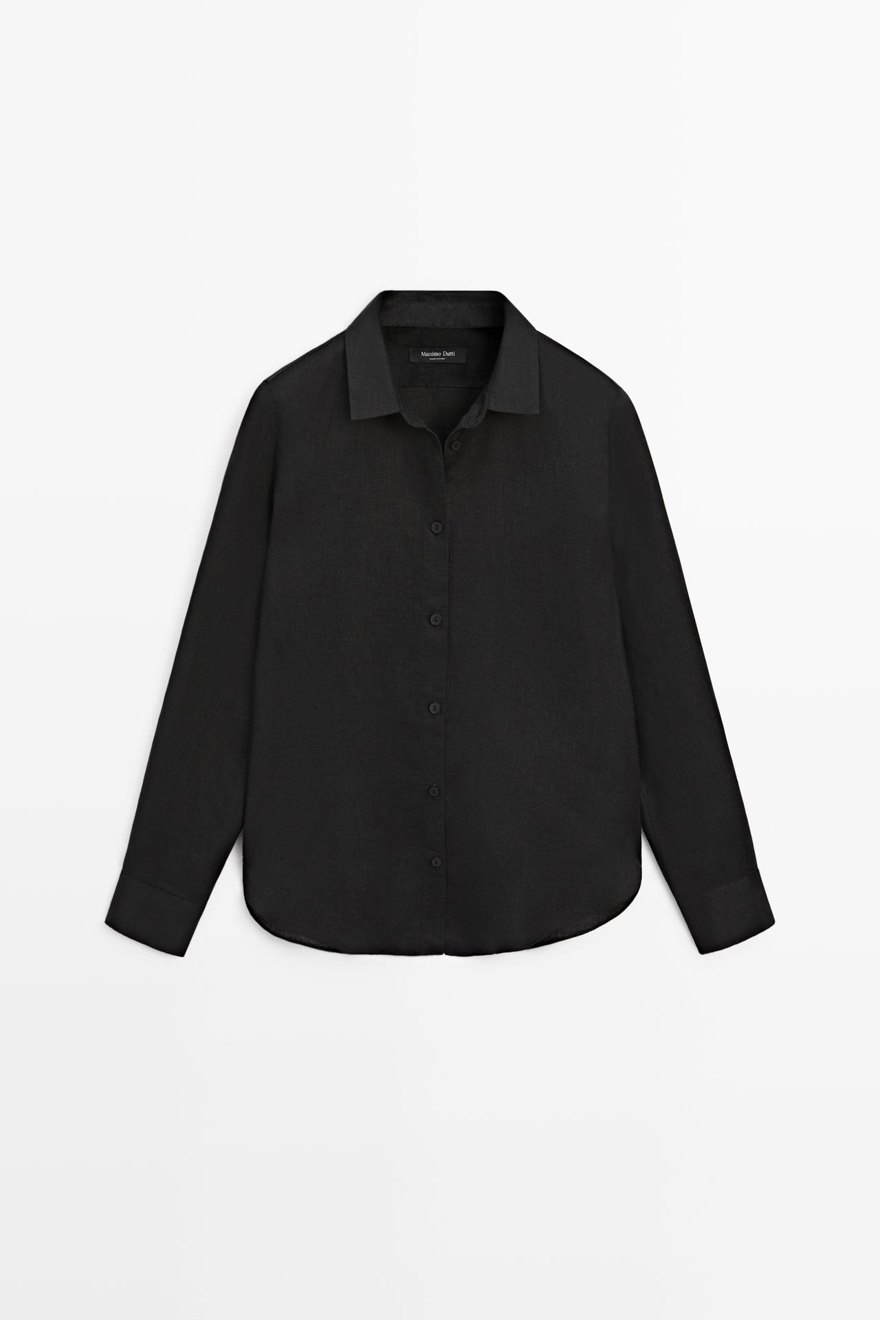 Massimo Dutti - Dame - Skjorte I 100 % Hør Med Blødt Fald - Sort - 40
