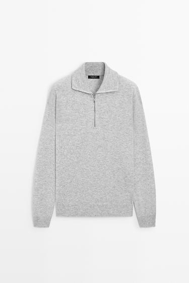 Mock neck zip-up knit sweater — GREY MARL 2