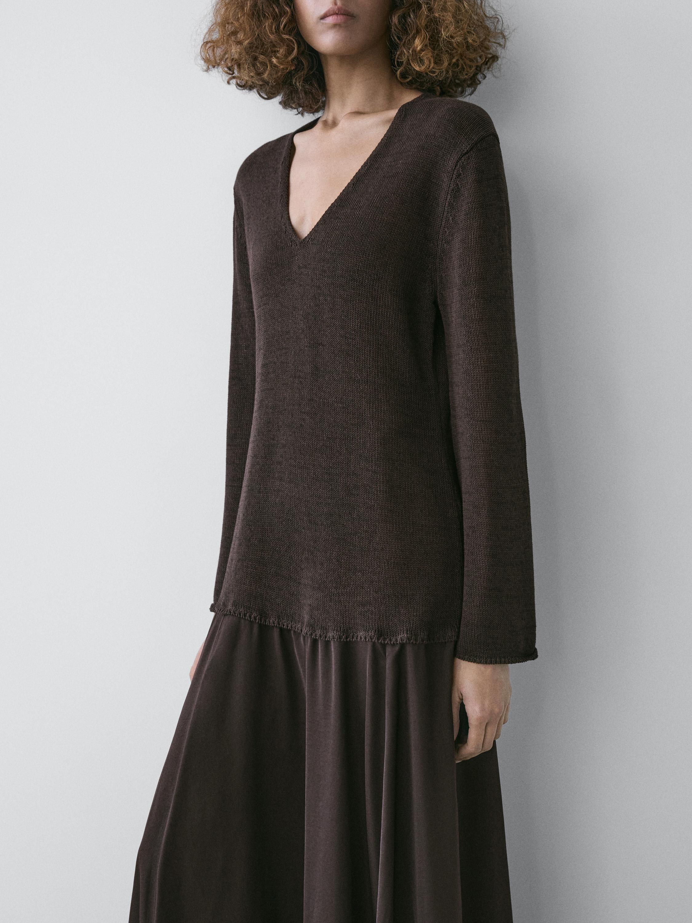 Contrast cotton blend knit dress - Reddish brown Contrast cotton blend knit dress - Reddish brown
