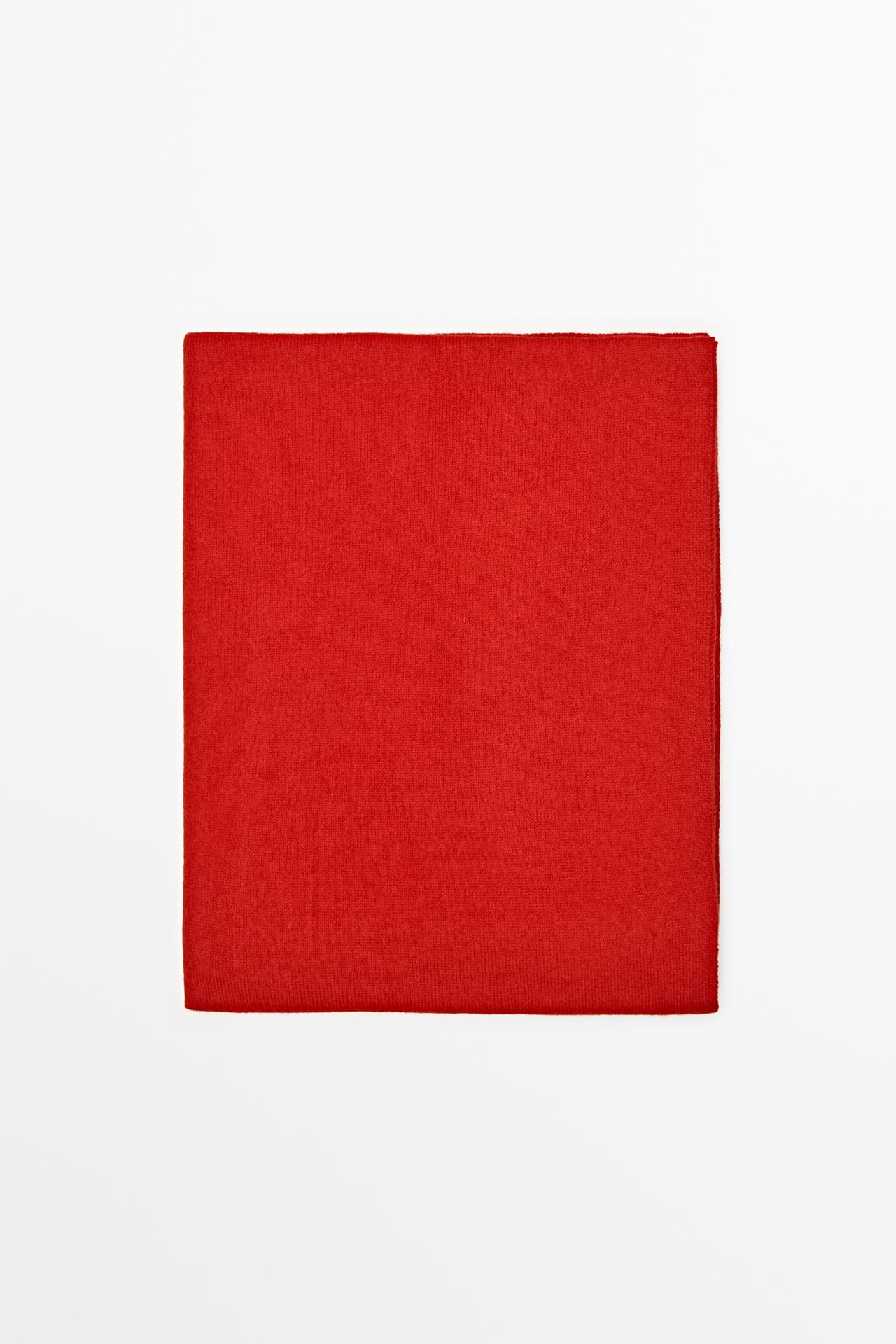 Plain wool-cashmere blend fine knit scarf — RED
