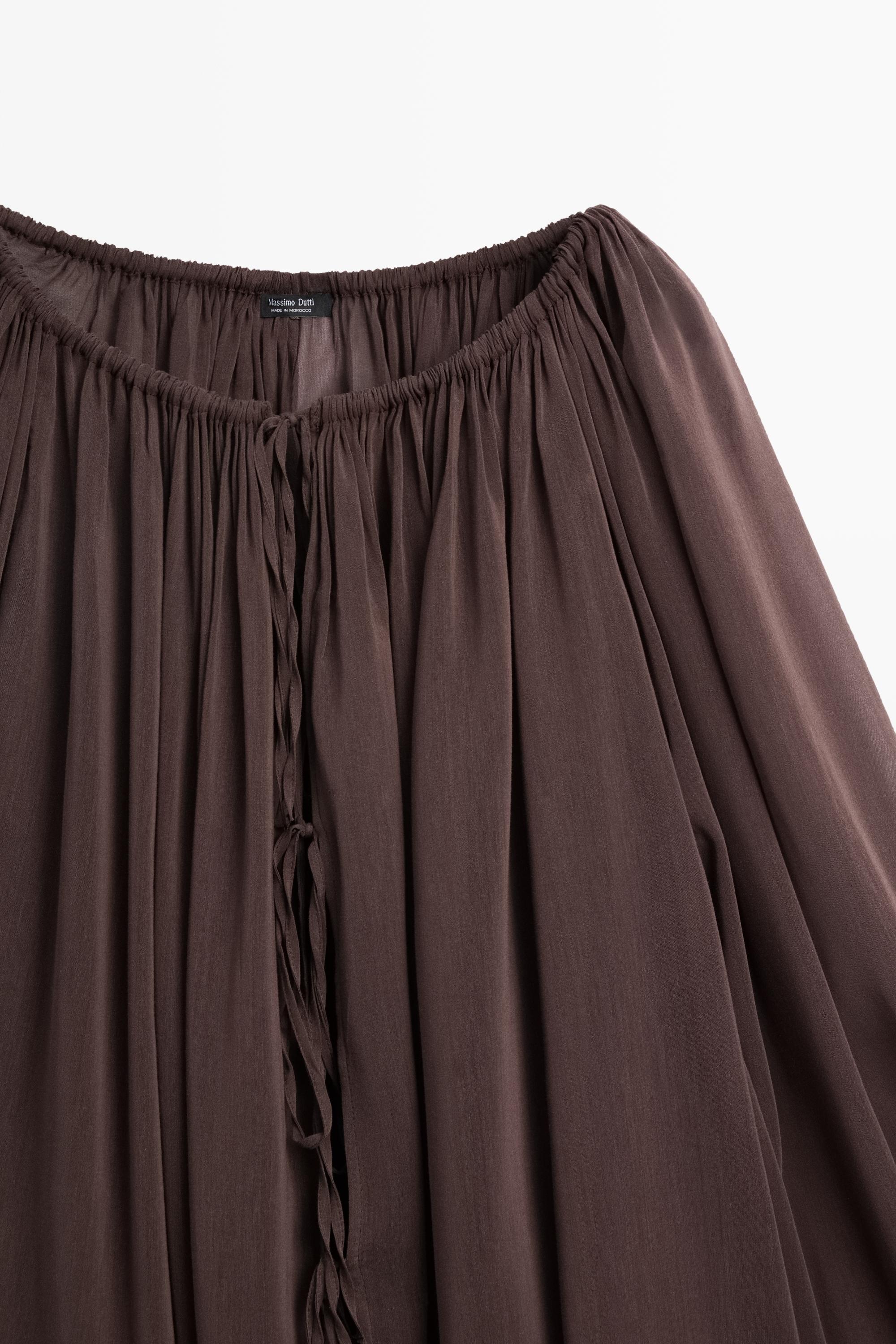 Flowing shirt with gathered details — BROWN