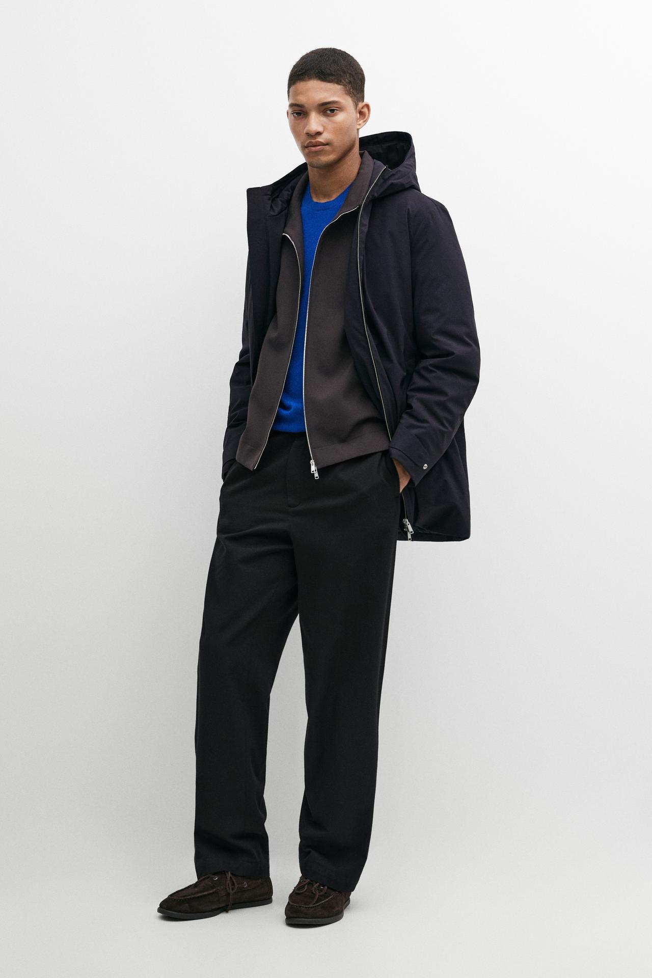 Long quilted hooded parka — NAVY BLUE