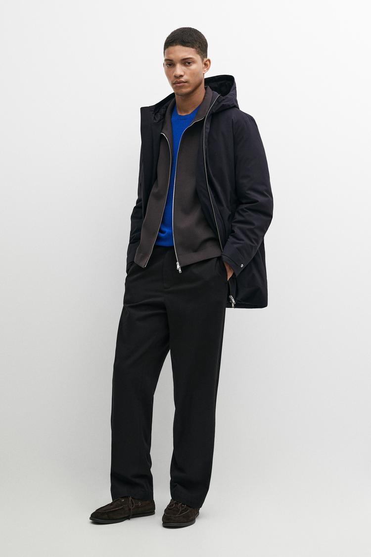 Long quilted hooded parka — NAVY BLUE