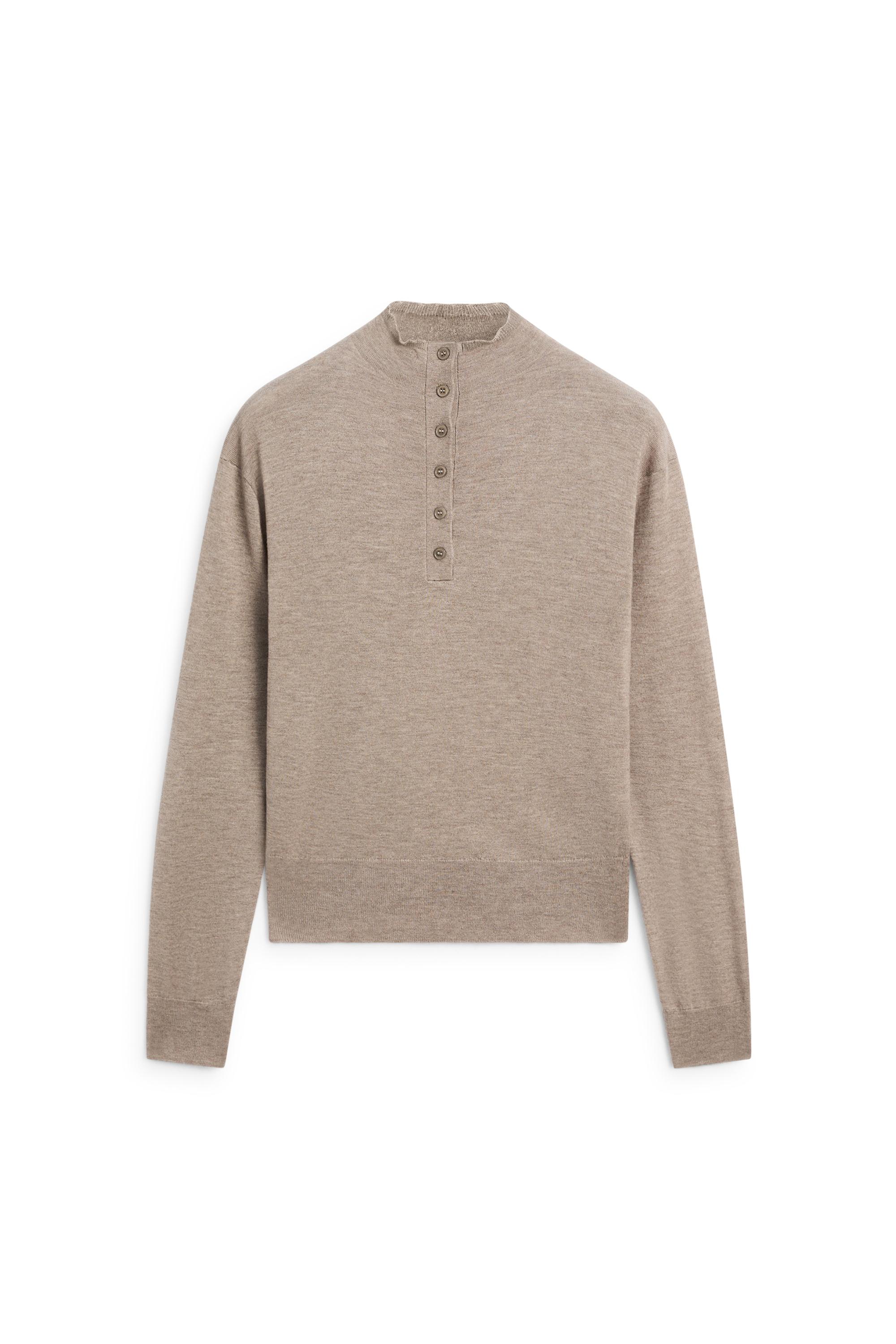 Buttoned mock turtleneck knit sweater — MEDIUM ECRU