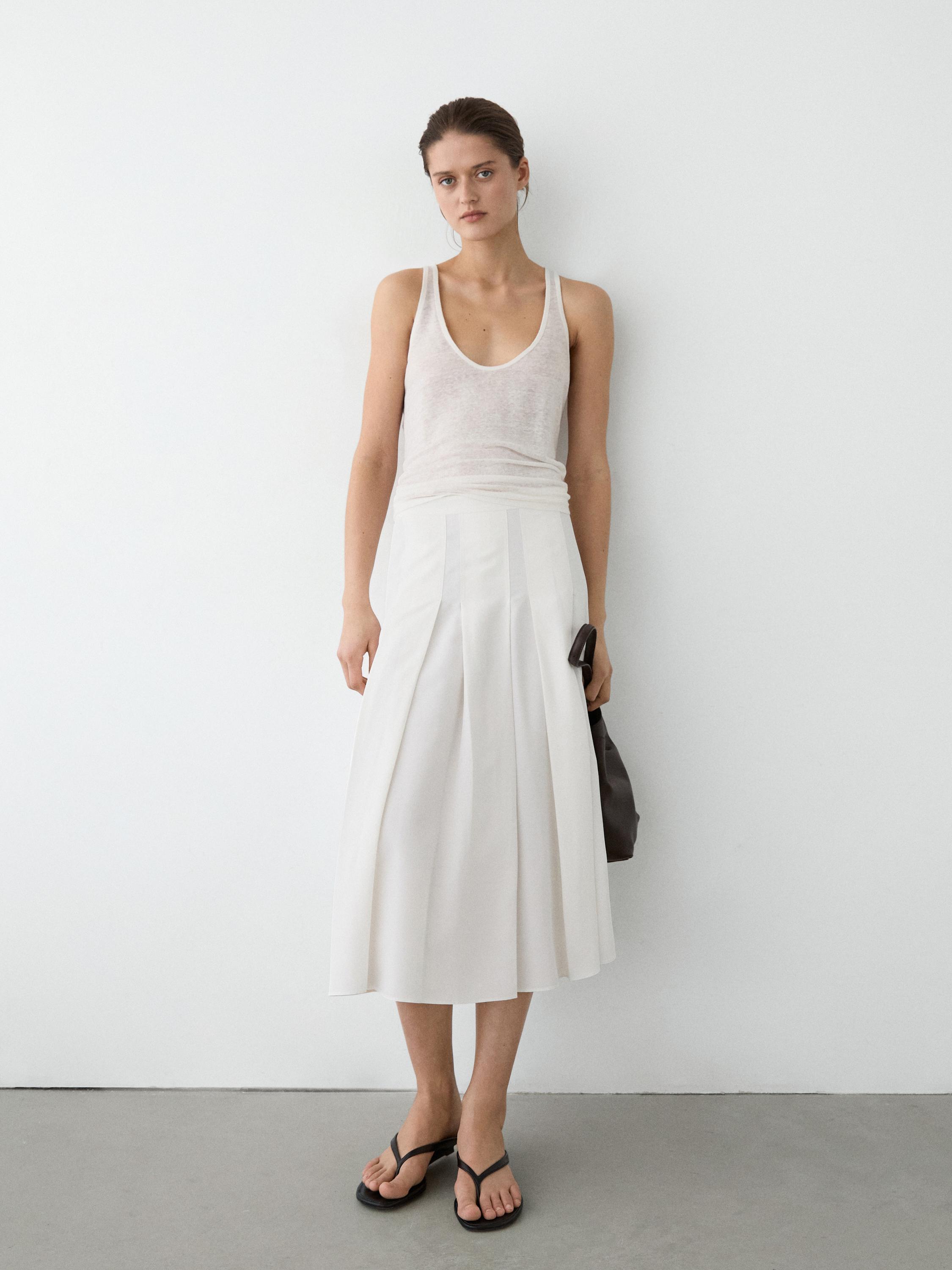 Midi skirt with box pleats — WHITE