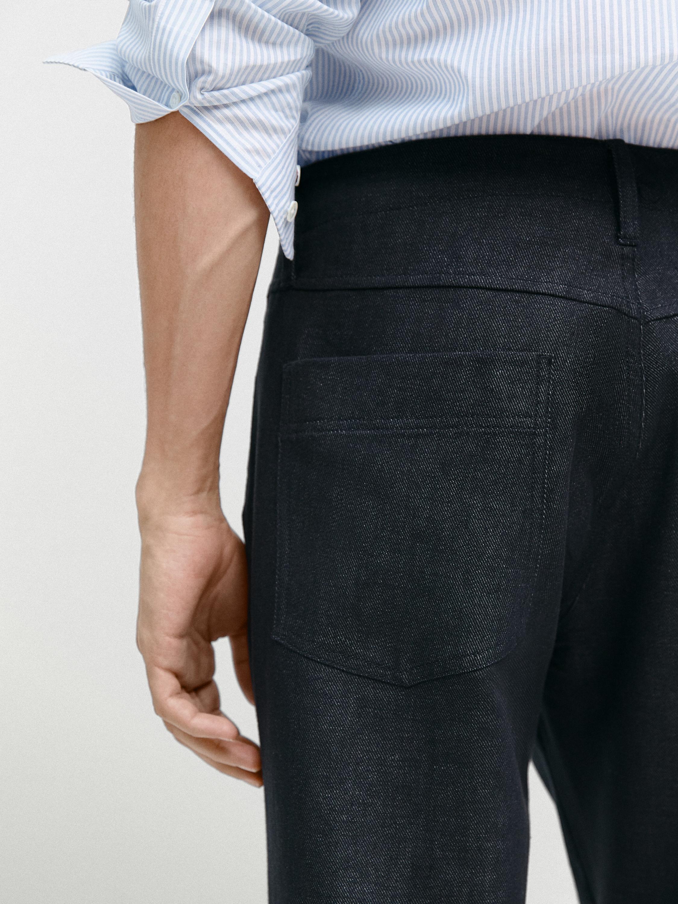 Cotton and linen tapered fit jeans — NAVY BLUE