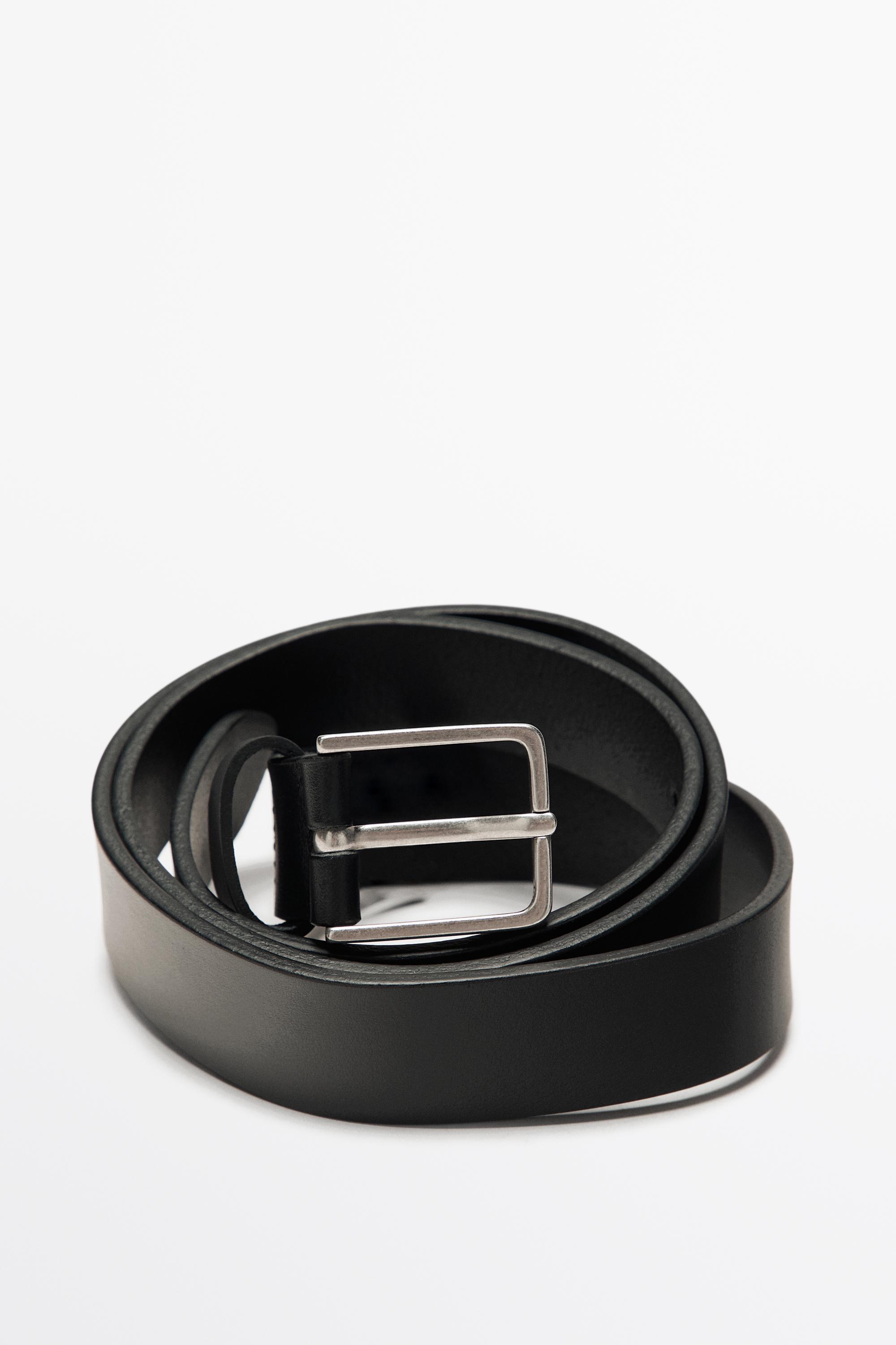 Nappa leather belt with rectangular buckle — BLACK